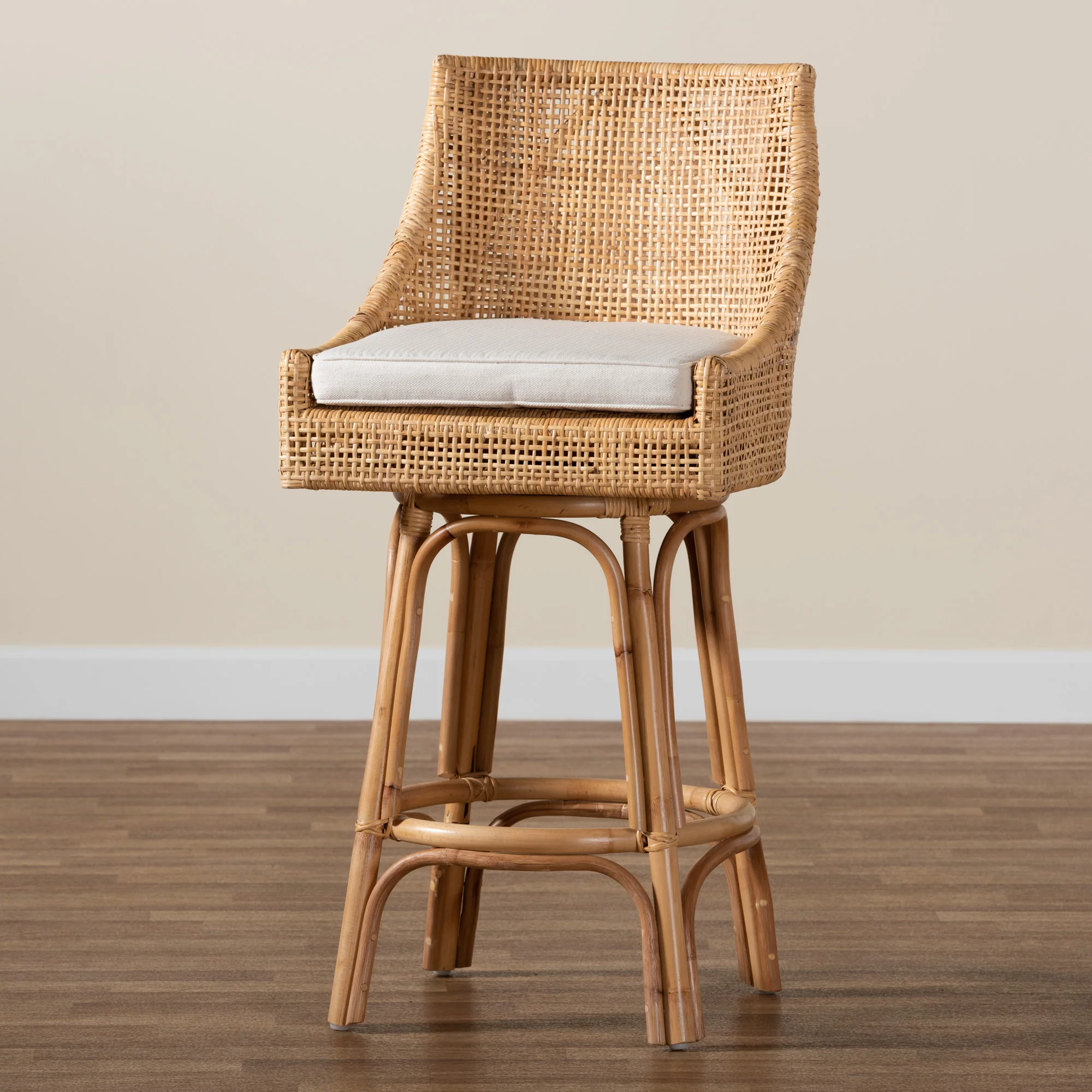 Baxton Studio bali & pari Bella Modern Bohemian Natural Brown Rattan Bar Stool - Image 9