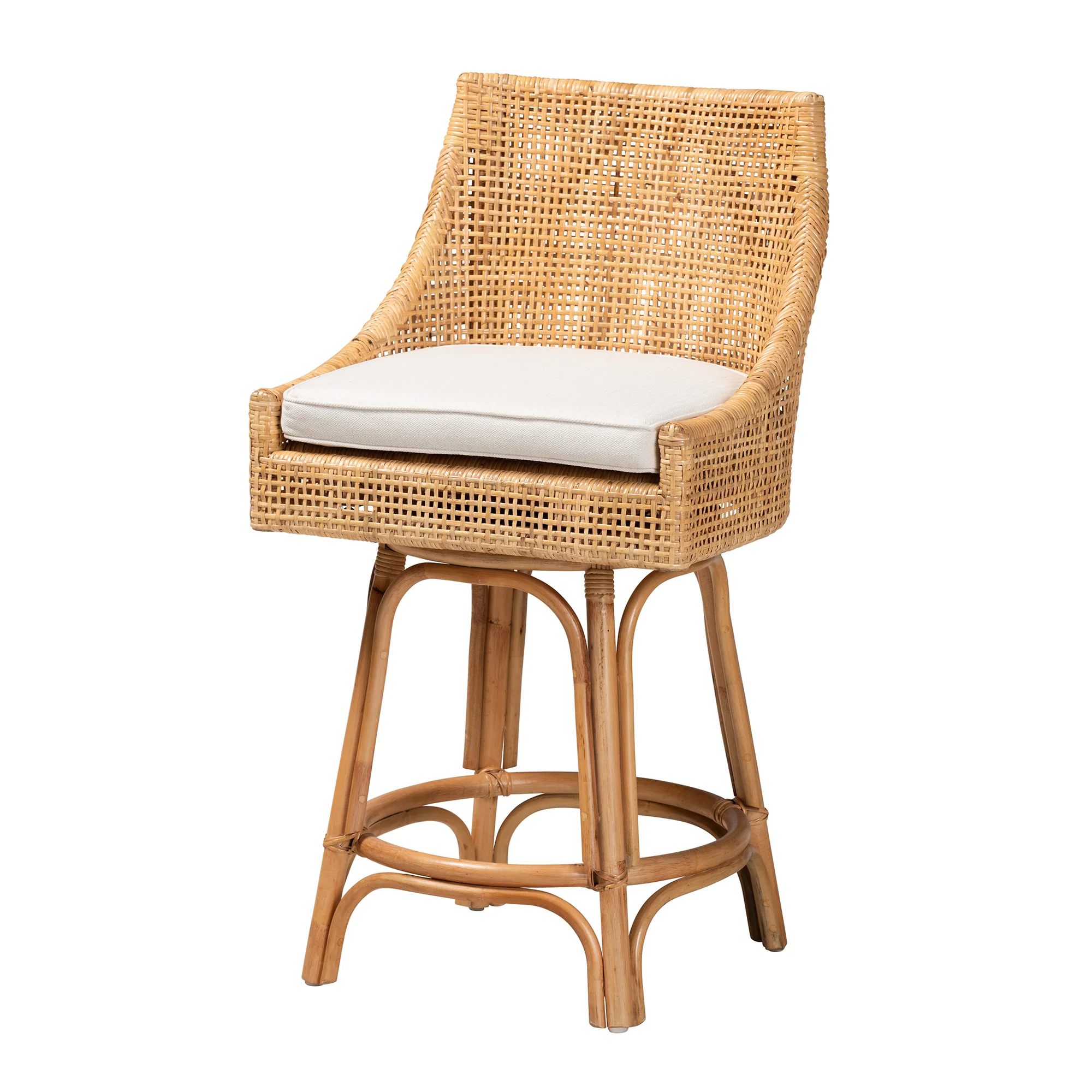 Baxton Studio bali & pari Bella Modern Bohemian Natural Brown Rattan Counter Stool - Image 2