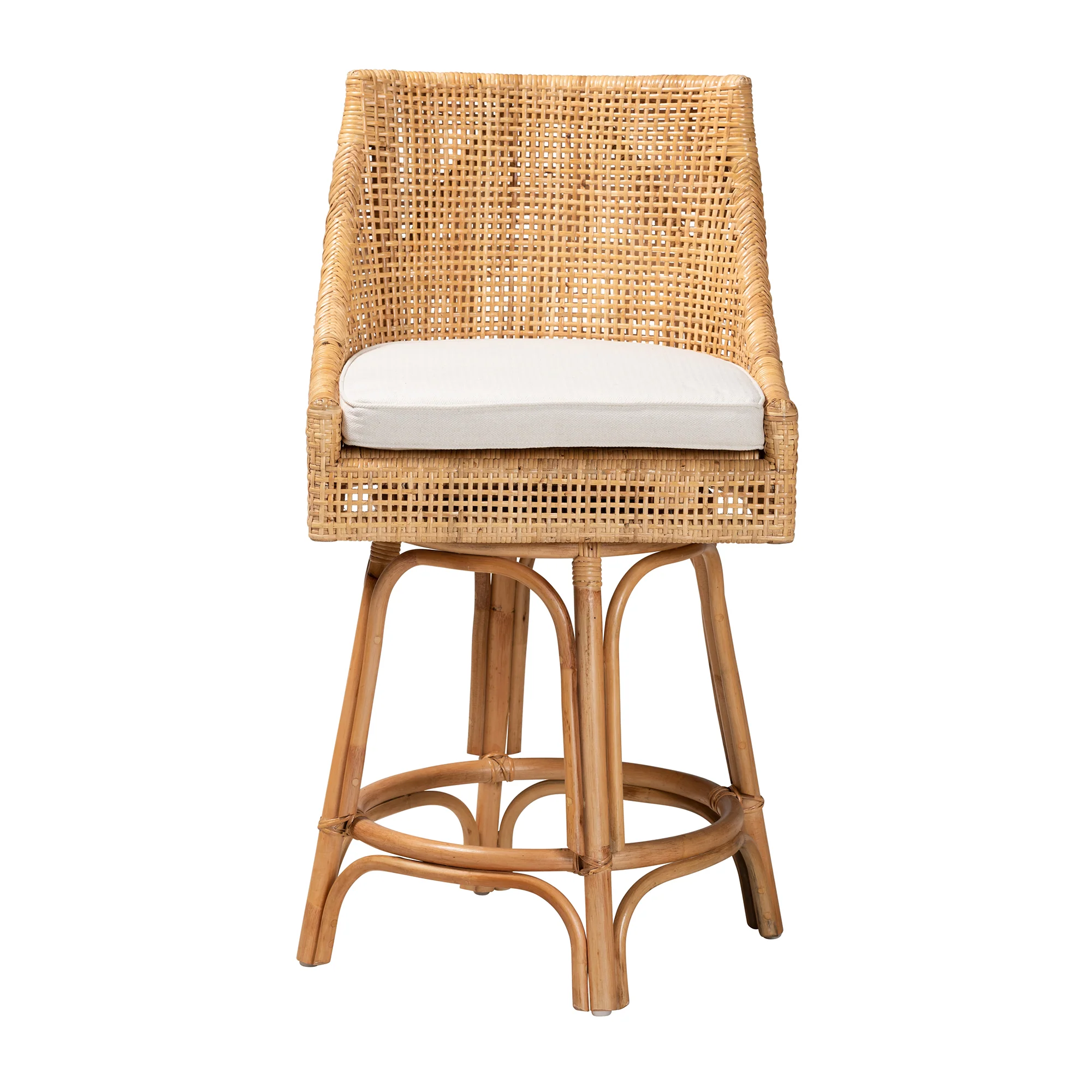 Baxton Studio bali & pari Bella Modern Bohemian Natural Brown Rattan Counter Stool - Image 3