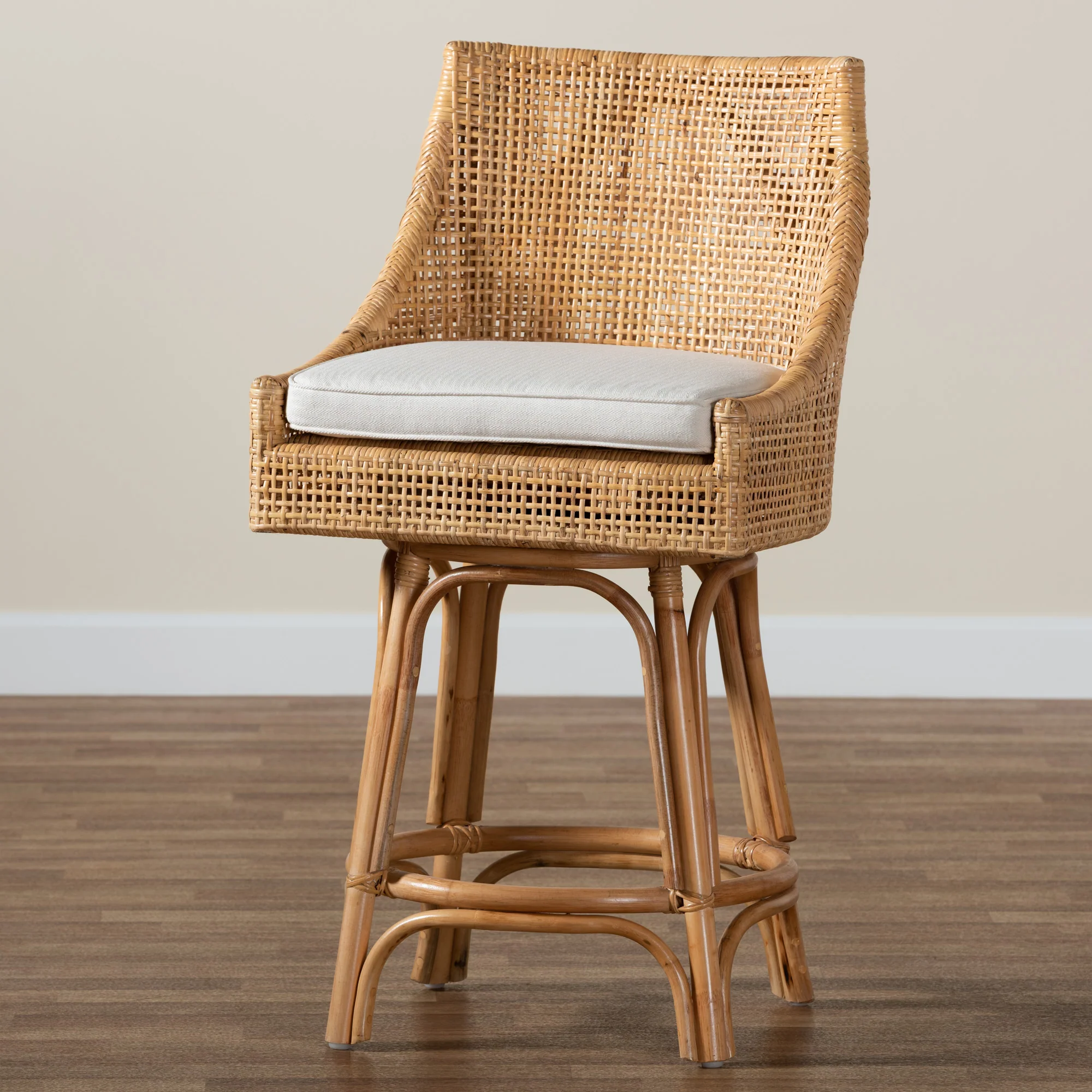 Baxton Studio bali & pari Bella Modern Bohemian Natural Brown Rattan Counter Stool - Image 9