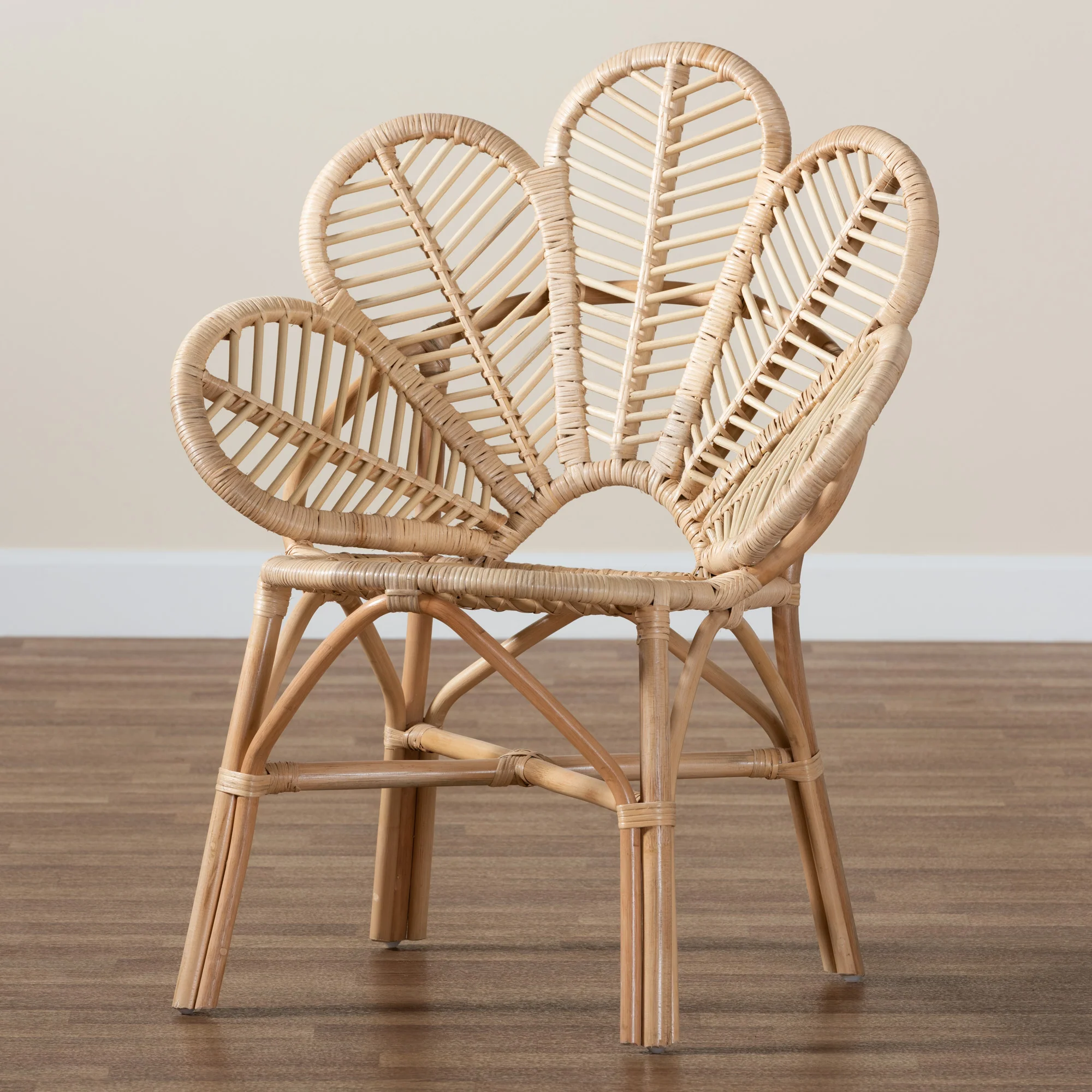 Baxton Studio bali & pari Bianca Modern Bohemian Natural Brown Rattan Flower Chair - Image 9