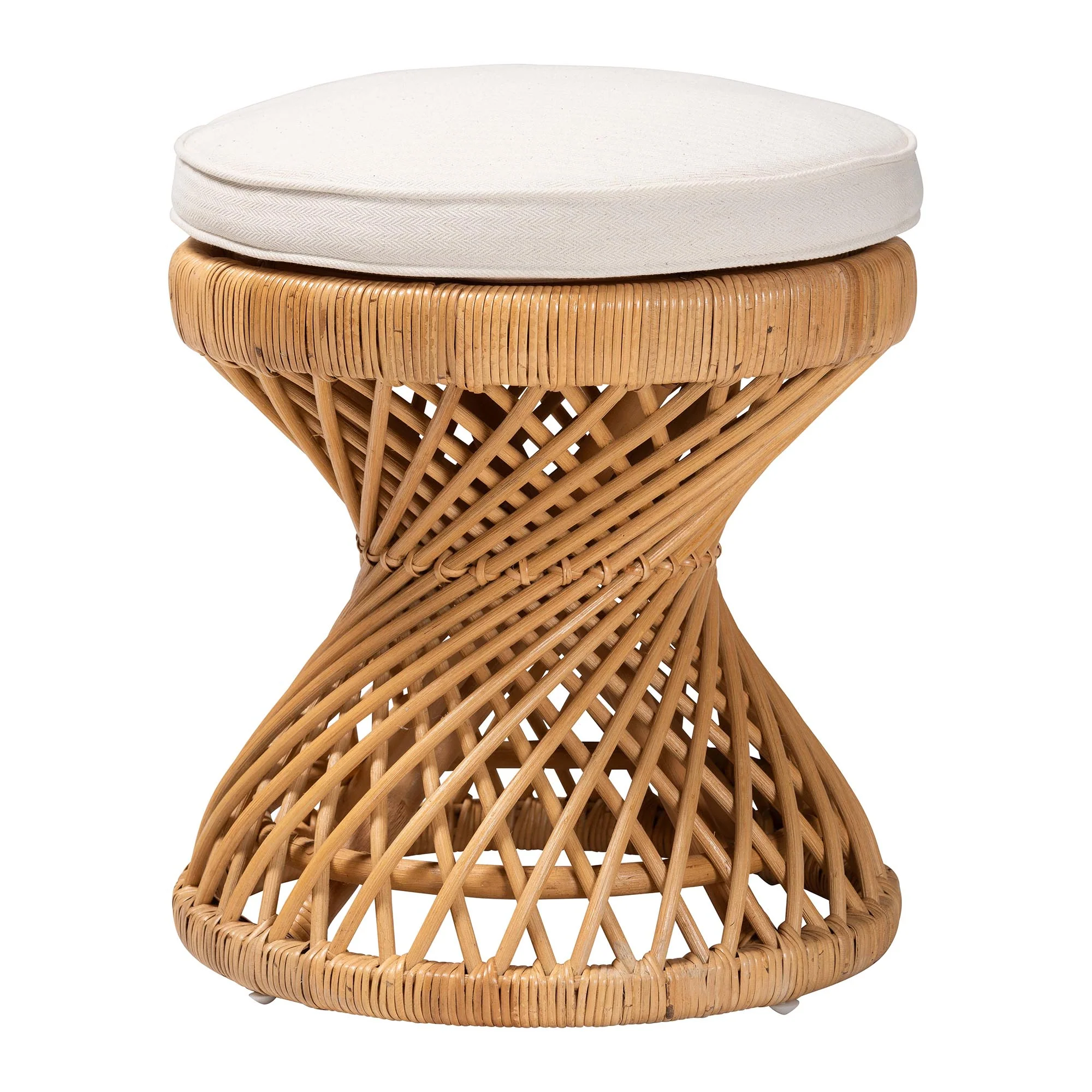 Baxton Studio bali & pari Borneo Bohemian Light Honey Rattan Footstool - Image 2