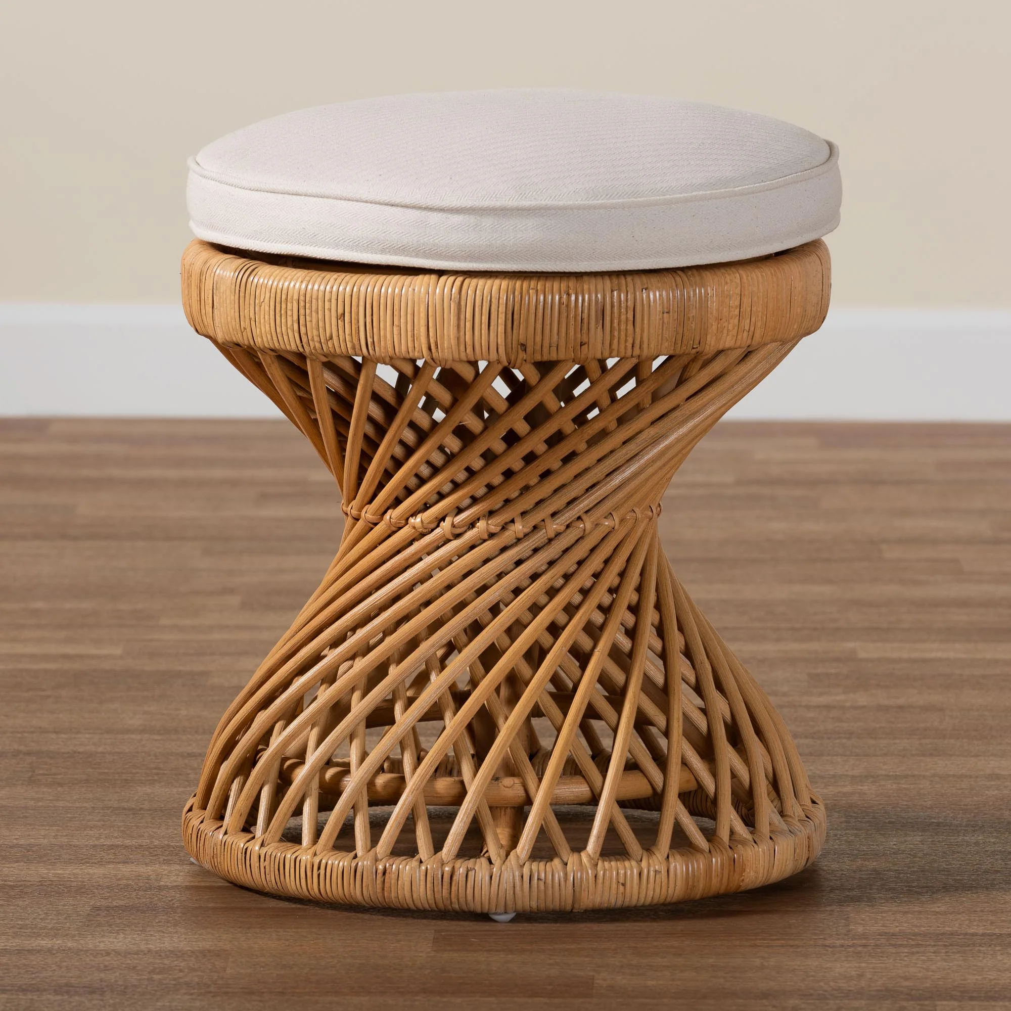 Baxton Studio bali & pari Borneo Bohemian Light Honey Rattan Footstool - Image 5
