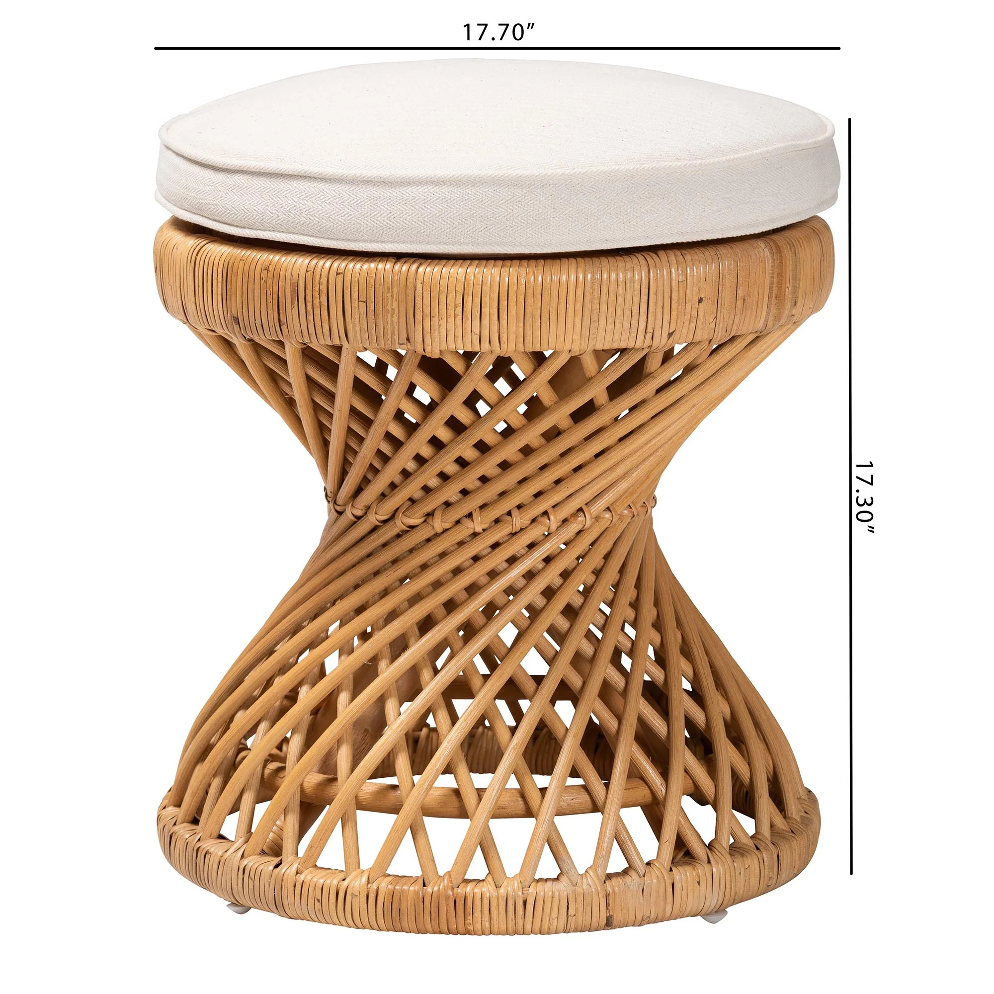 Baxton Studio bali & pari Borneo Bohemian Light Honey Rattan Footstool - Image 6