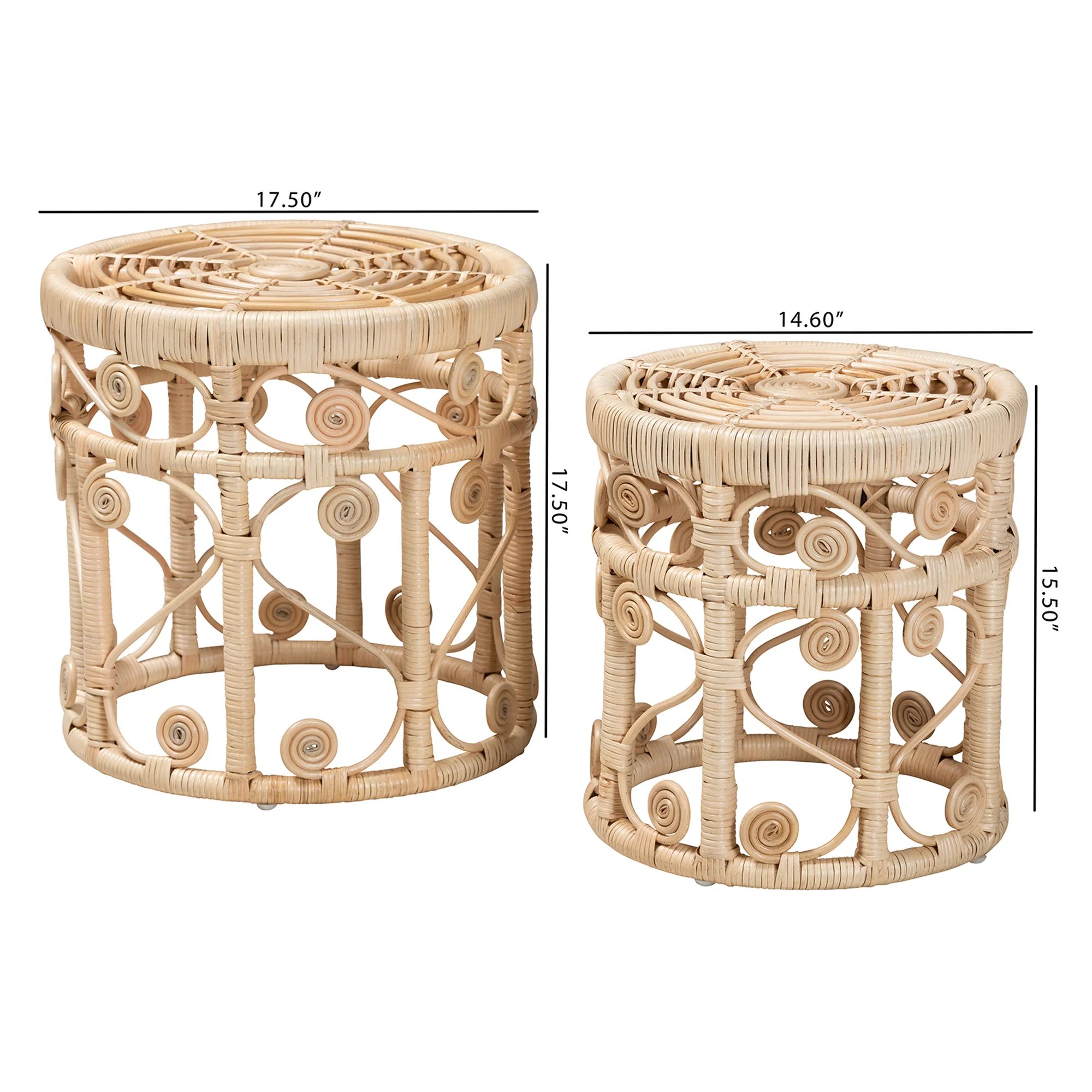 Baxton Studio bali & pari Bowie Modern Bohemian Natural Brown Rattan 2-Piece Nesting End Table Set - Image 2