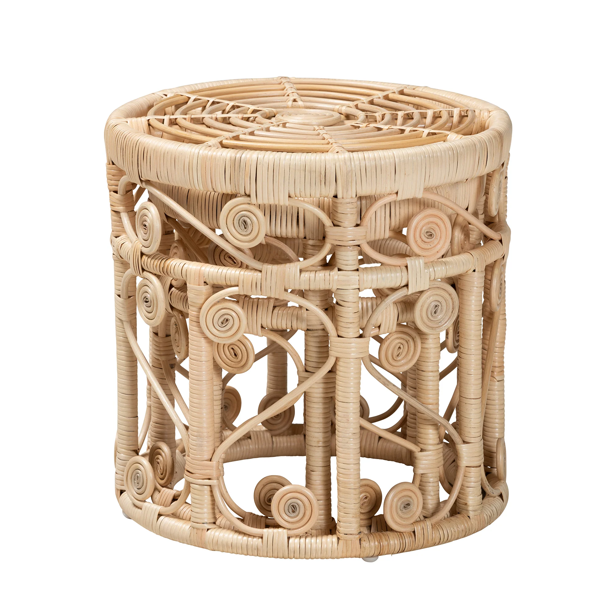Baxton Studio bali & pari Bowie Modern Bohemian Natural Brown Rattan 2-Piece Nesting End Table Set - Image 4