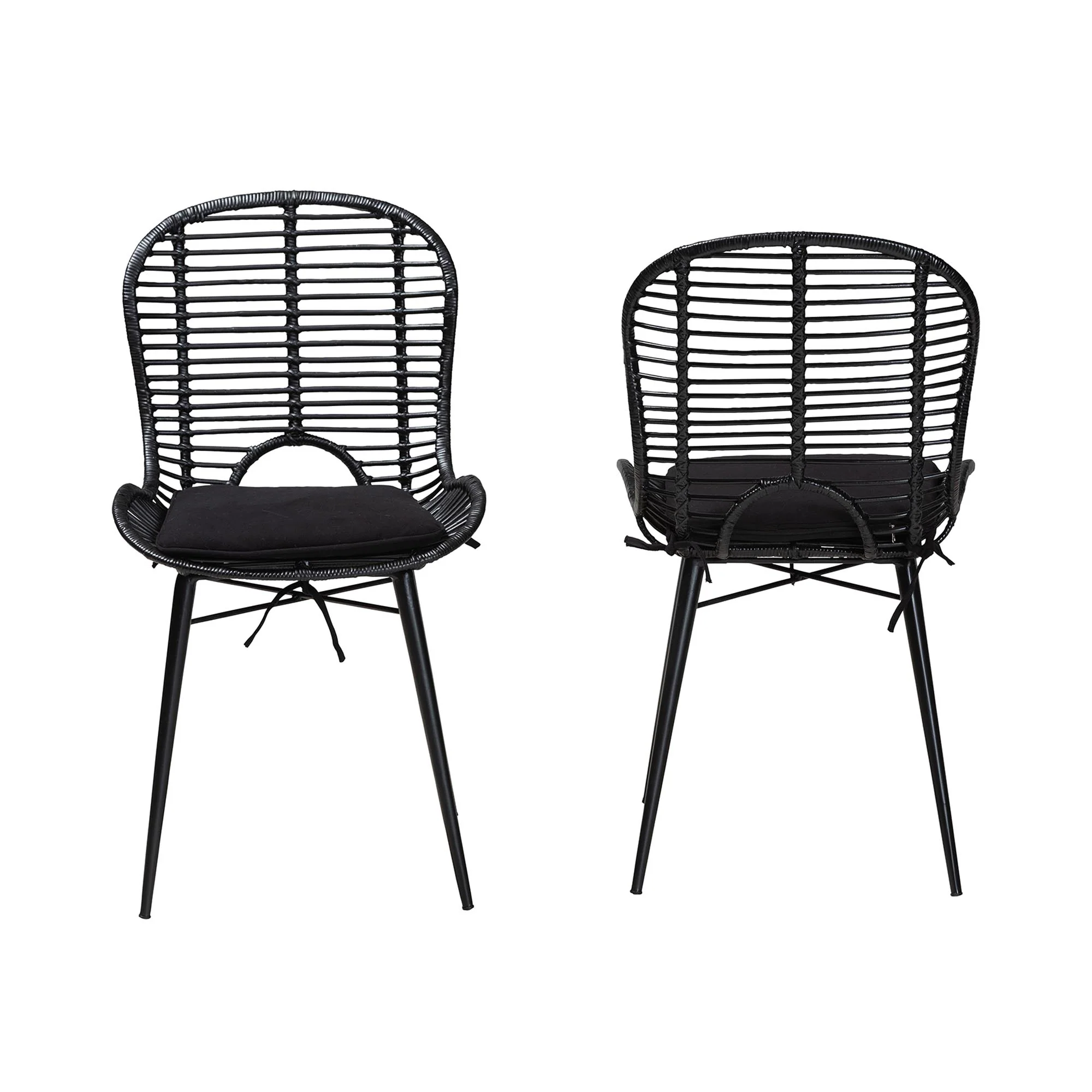 Baxton Studio bali & pari Brenna Modern Bohemian Greywashed Rattan and Black Metal 2-Piece Dining Chair Set - Image 12