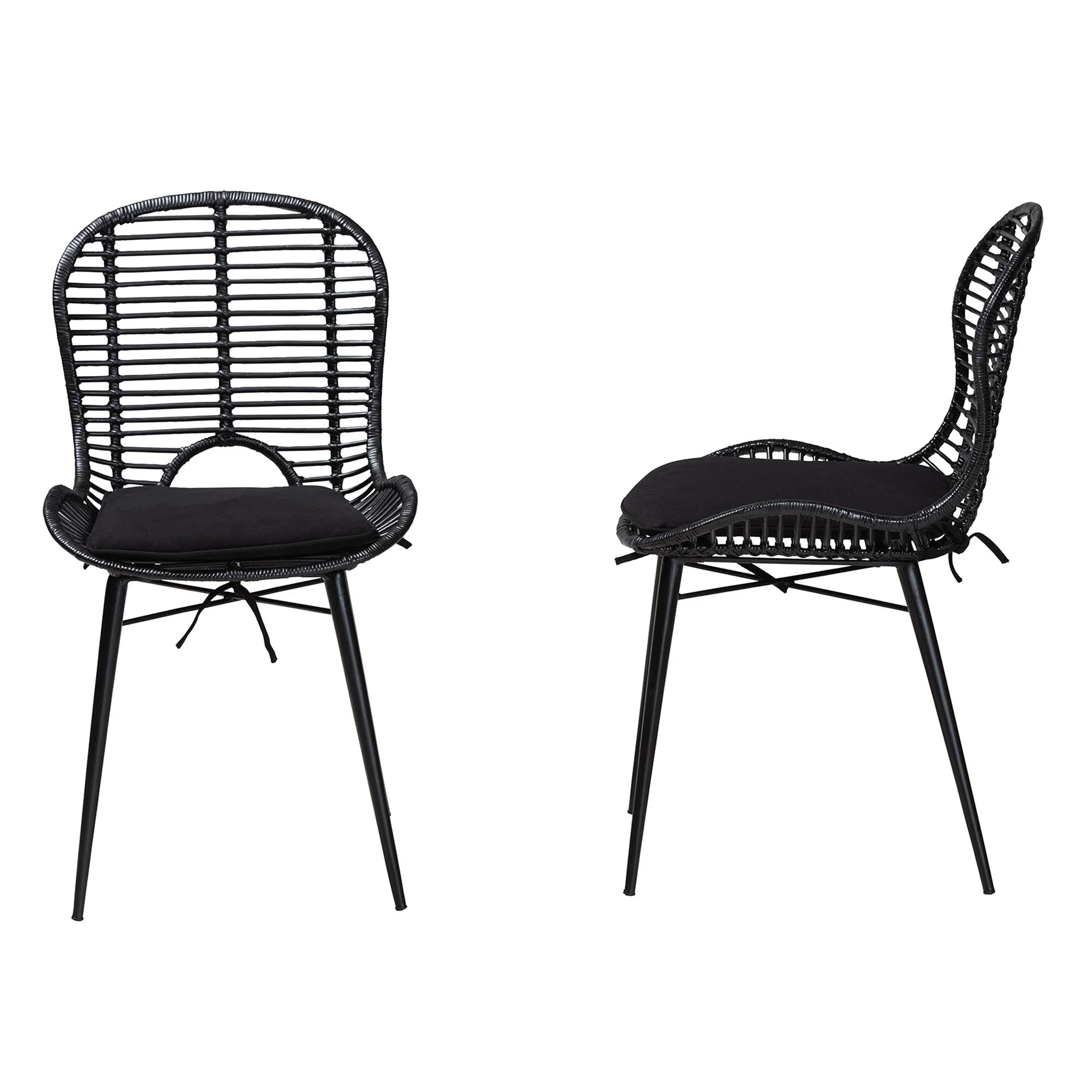 Baxton Studio bali & pari Brenna Modern Bohemian Greywashed Rattan and Black Metal 2-Piece Dining Chair Set - Image 13