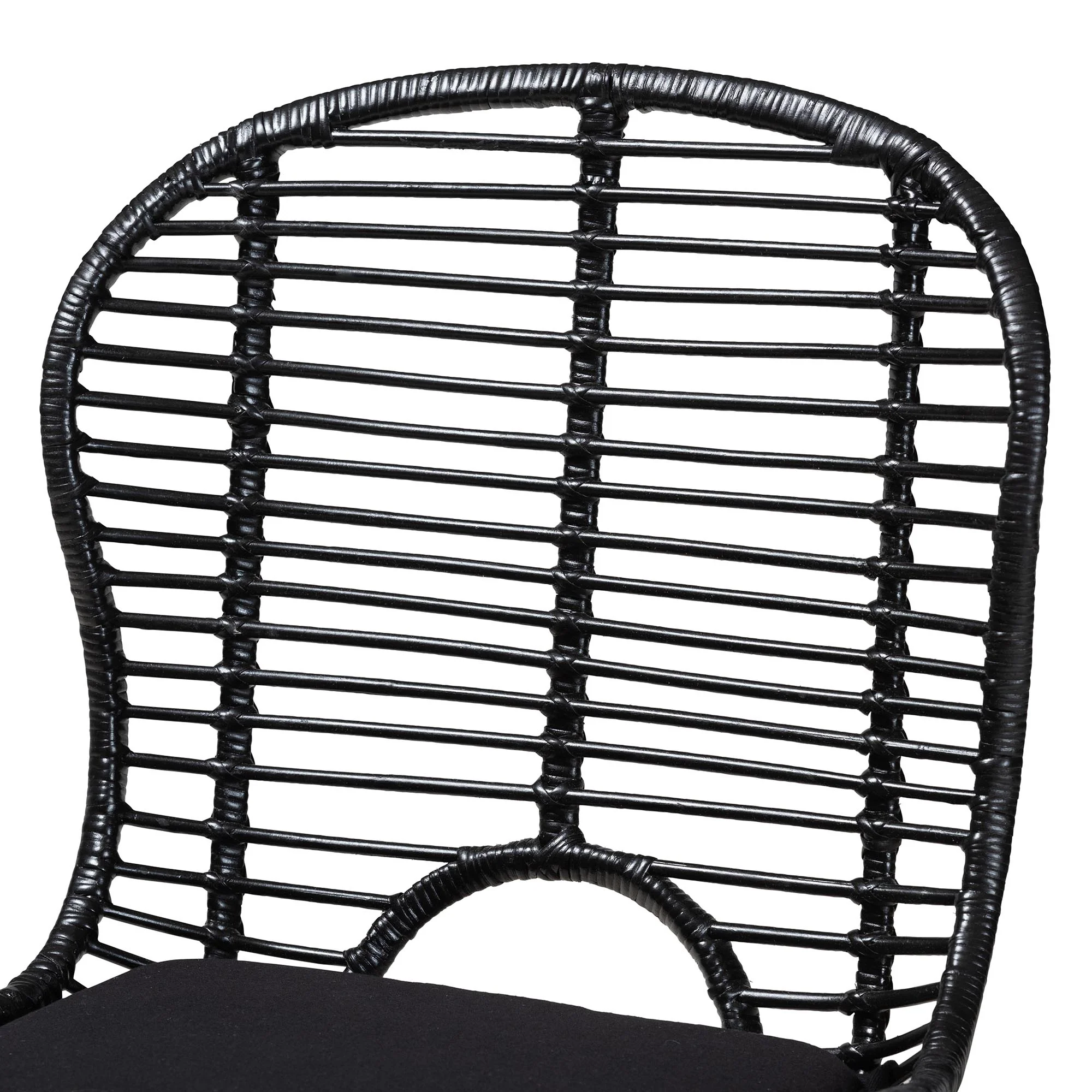 Baxton Studio bali & pari Brenna Modern Bohemian Greywashed Rattan and Black Metal 2-Piece Dining Chair Set - Image 14