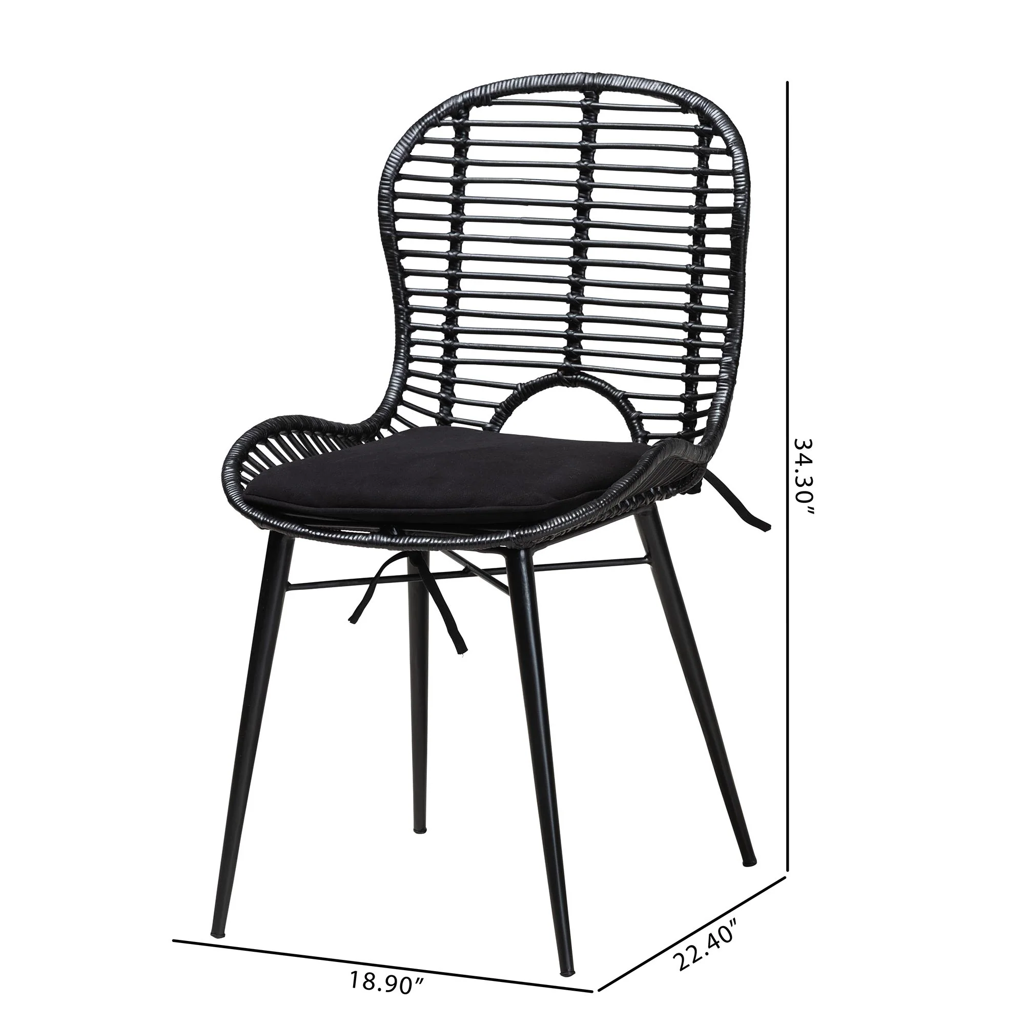 Baxton Studio bali & pari Brenna Modern Bohemian Greywashed Rattan and Black Metal 2-Piece Dining Chair Set - Image 17