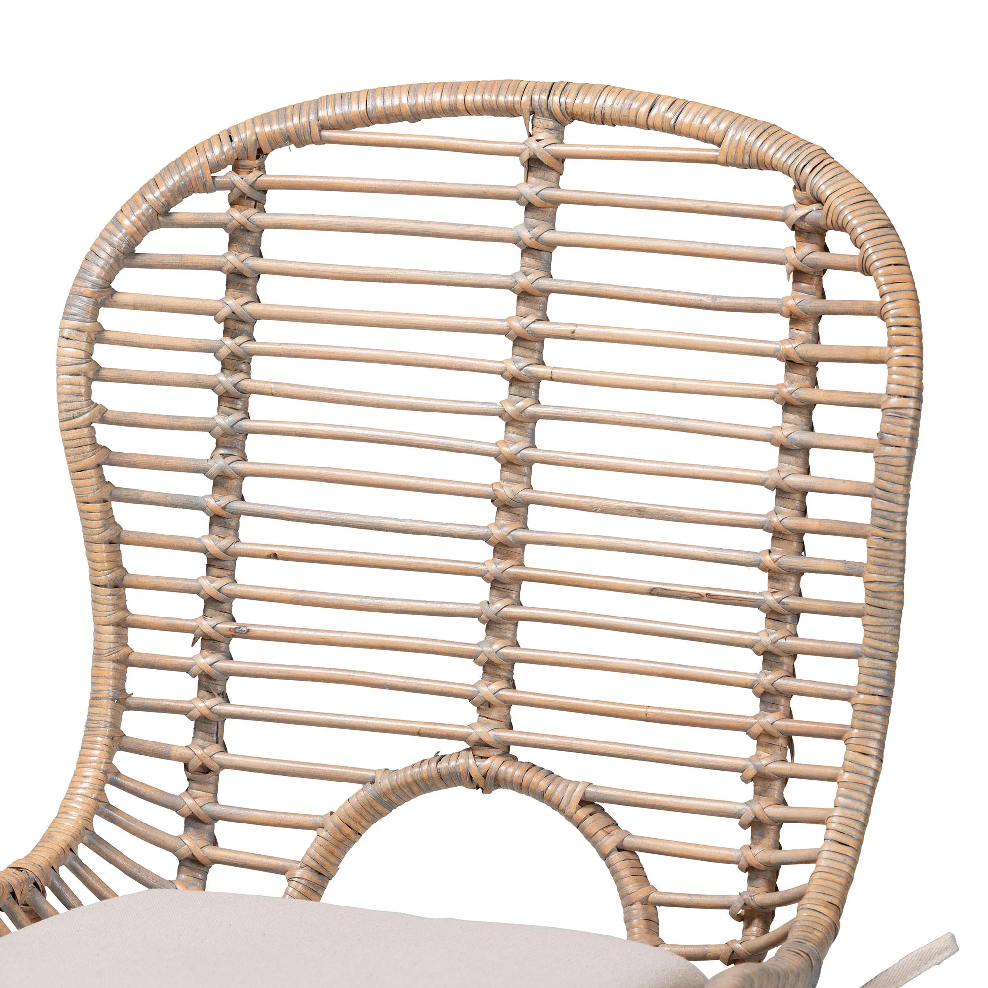 Baxton Studio bali & pari Brenna Modern Bohemian Greywashed Rattan and Black Metal 2-Piece Dining Chair Set - Image 5
