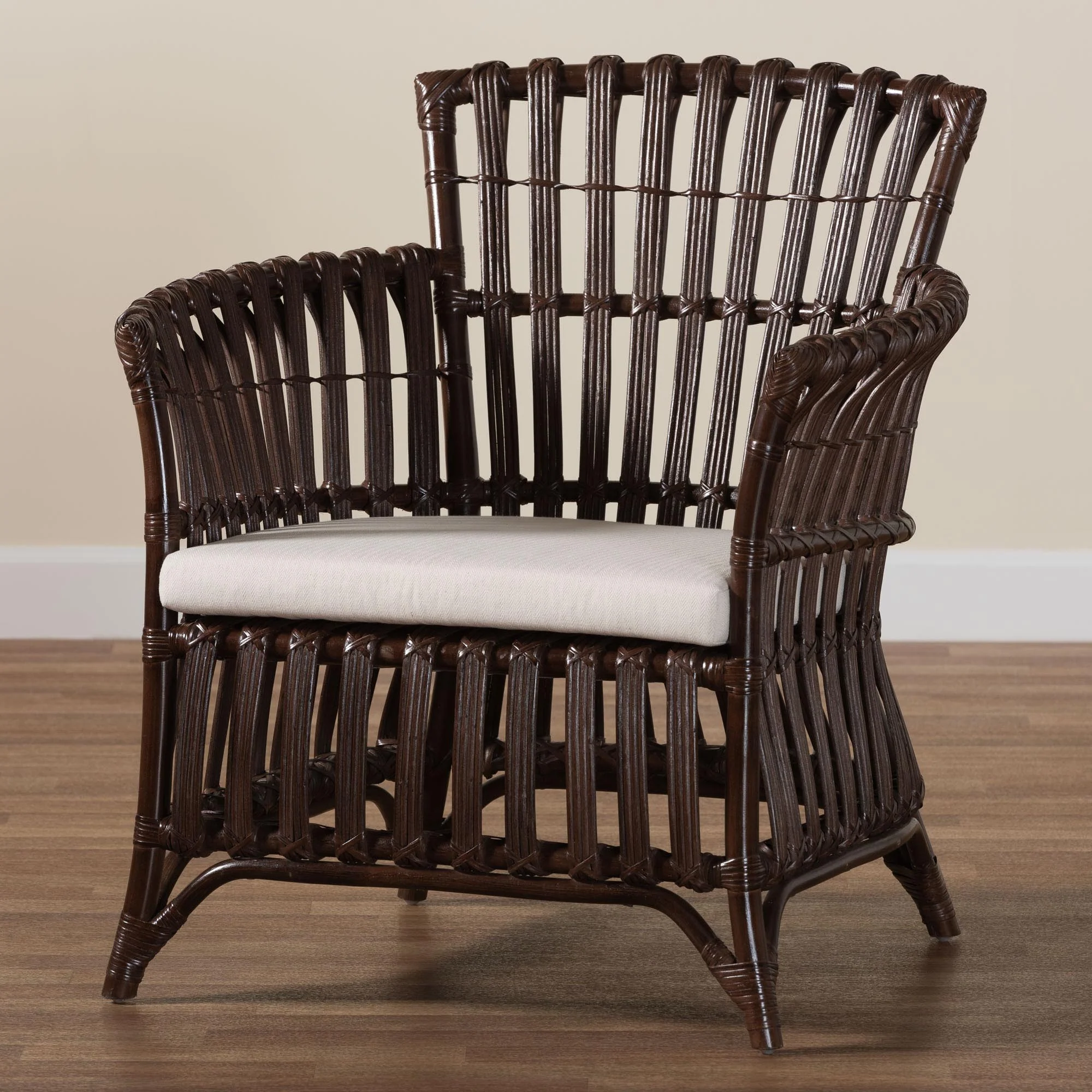 Baxton Studio bali & pari Brooklyn Bohemian Very Dark Brown Rattan Arm Chair - Image 2