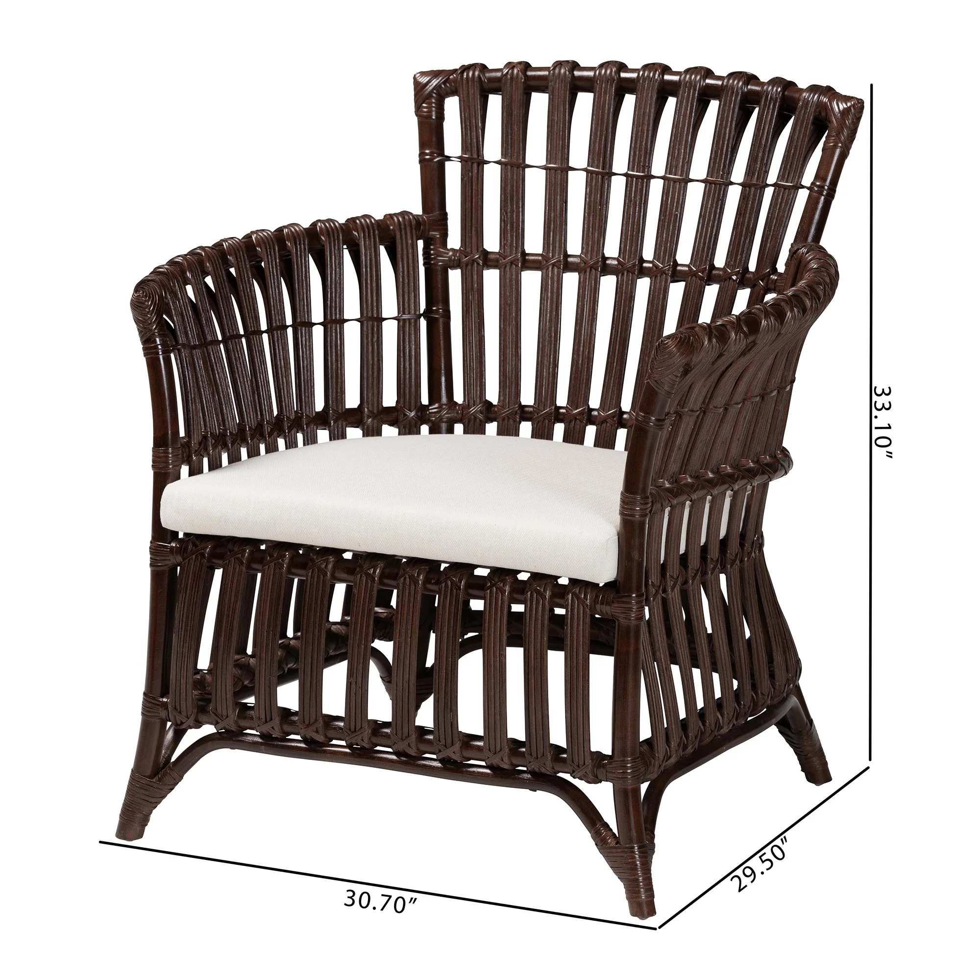 Baxton Studio bali & pari Brooklyn Bohemian Very Dark Brown Rattan Arm Chair - Image 3