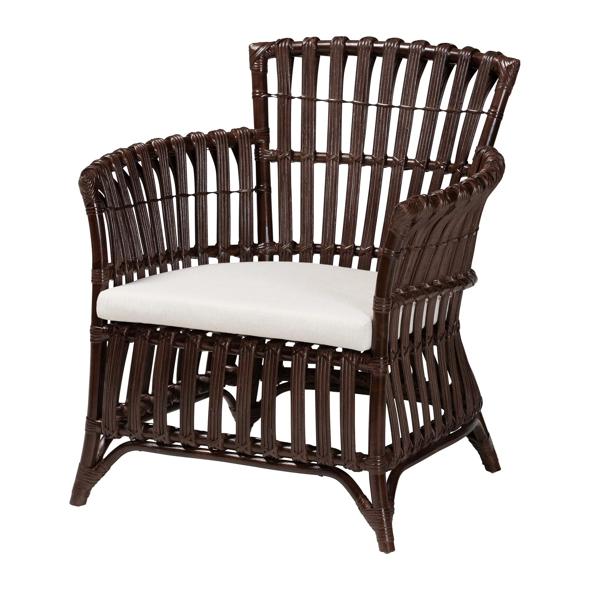 Baxton Studio bali & pari Brooklyn Bohemian Very Dark Brown Rattan Arm Chair - Image 4
