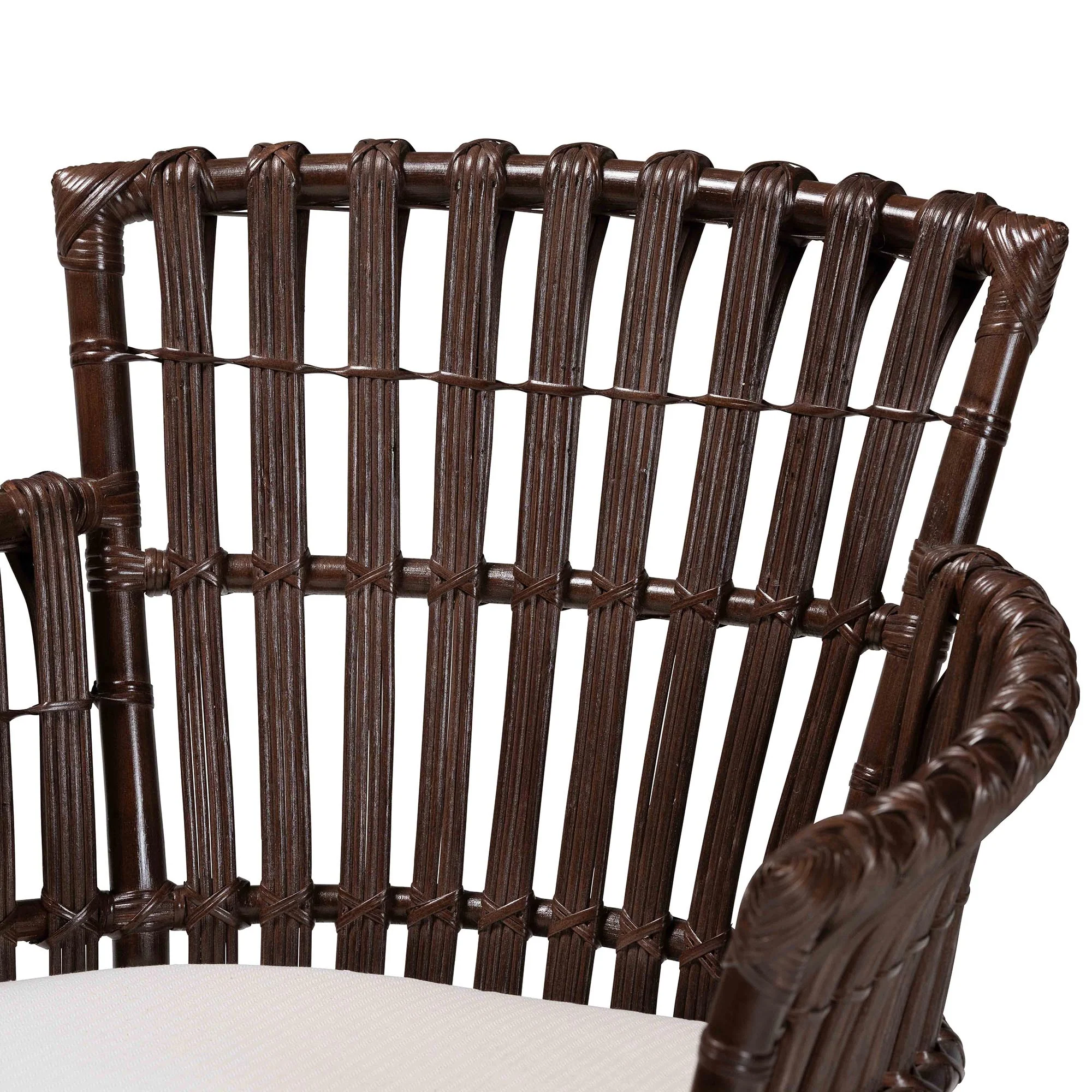 Baxton Studio bali & pari Brooklyn Bohemian Very Dark Brown Rattan Arm Chair - Image 8