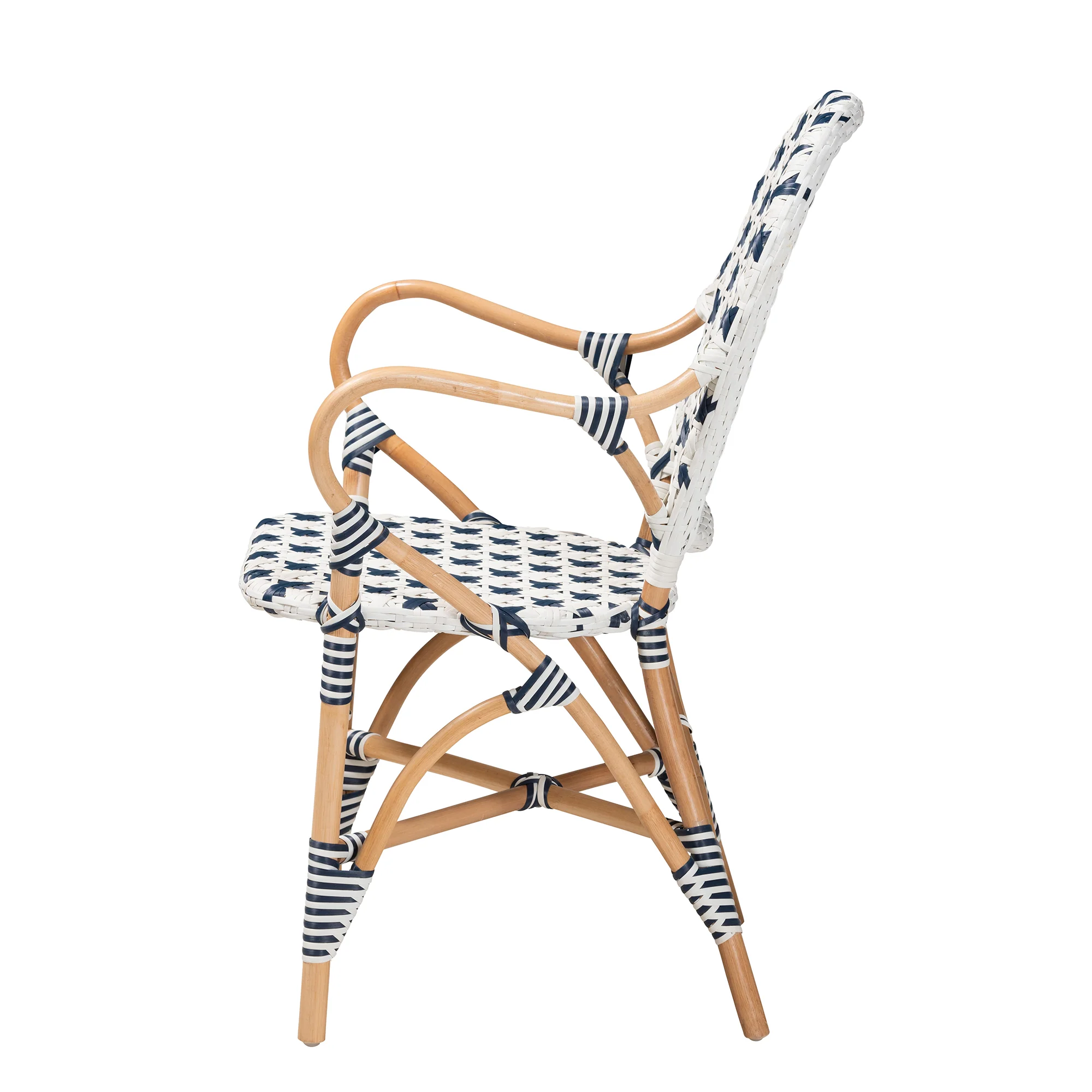 Baxton Studio bali & pari Bryson Modern French Blue and White Weaving and Natural Rattan Bistro Chair - Image 6