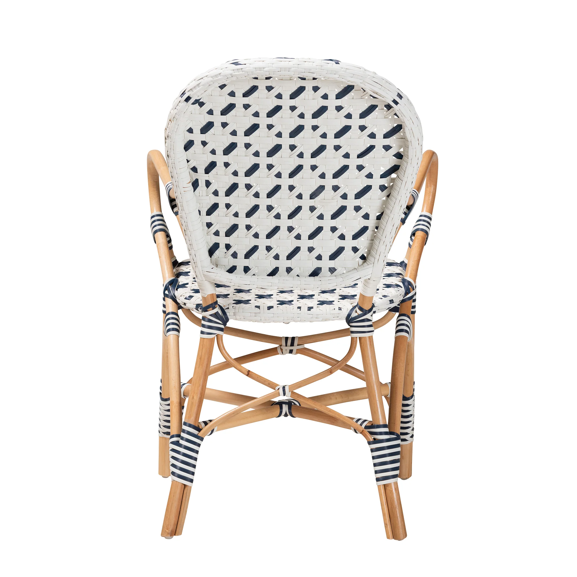 Baxton Studio bali & pari Bryson Modern French Blue and White Weaving and Natural Rattan Bistro Chair - Image 7