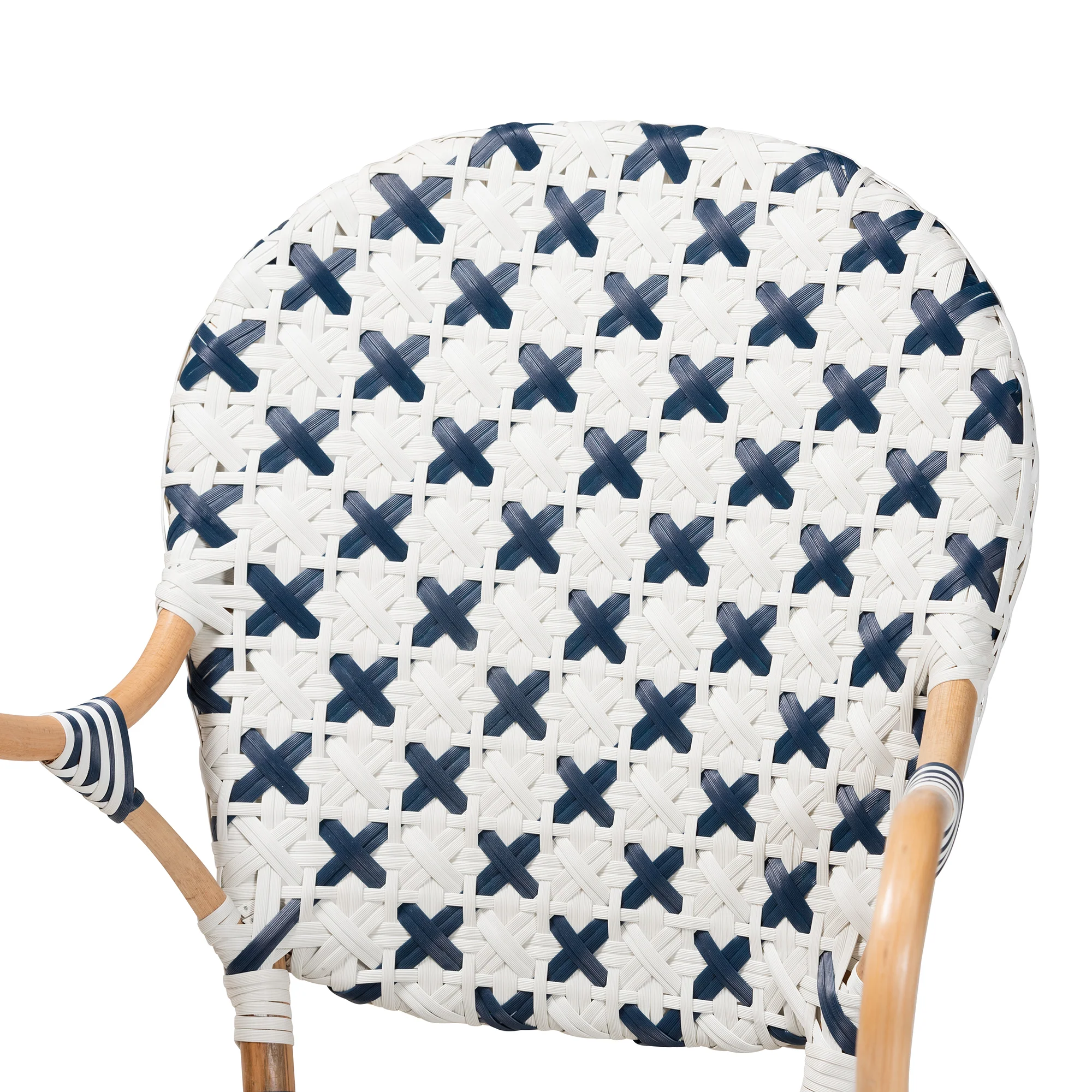 Baxton Studio bali & pari Bryson Modern French Blue and White Weaving and Natural Rattan Bistro Chair - Image 8