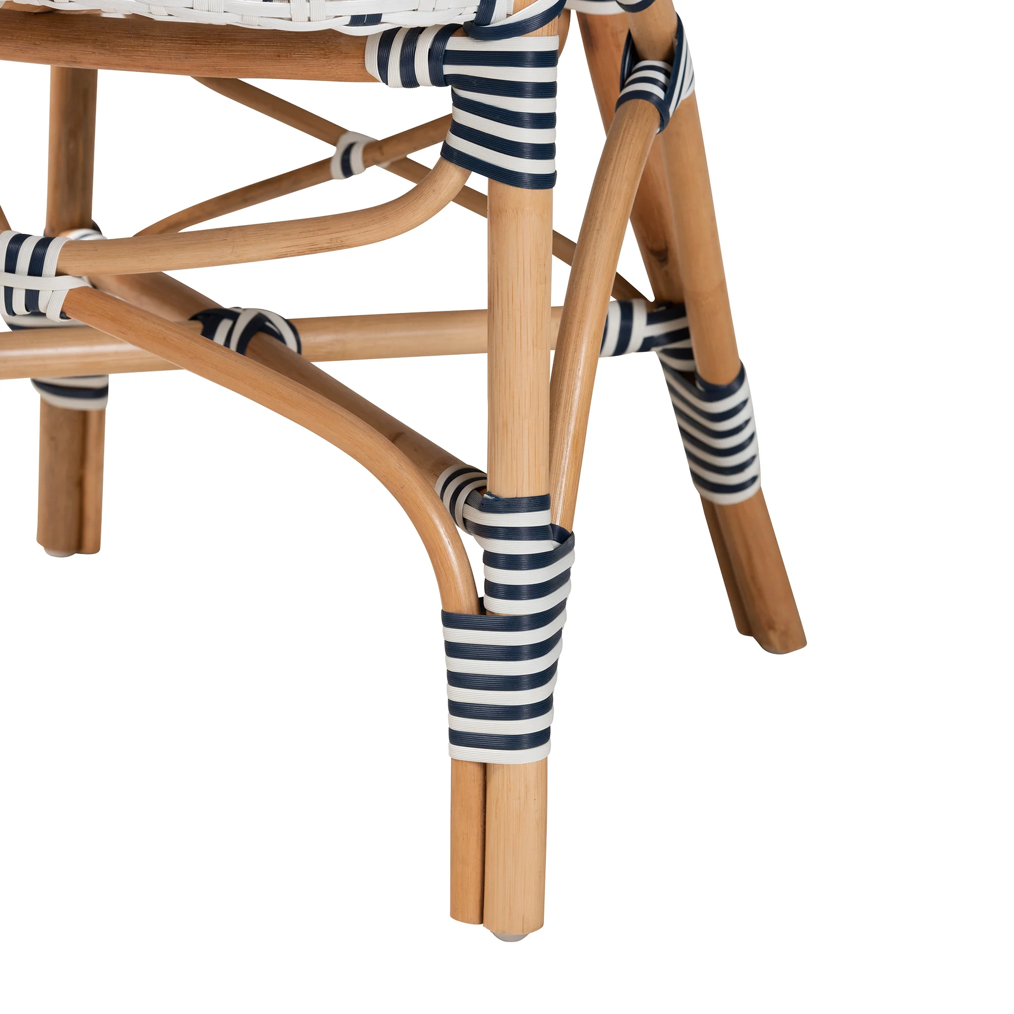 Baxton Studio bali & pari Bryson Modern French Blue and White Weaving and Natural Rattan Bistro Chair - Image 9
