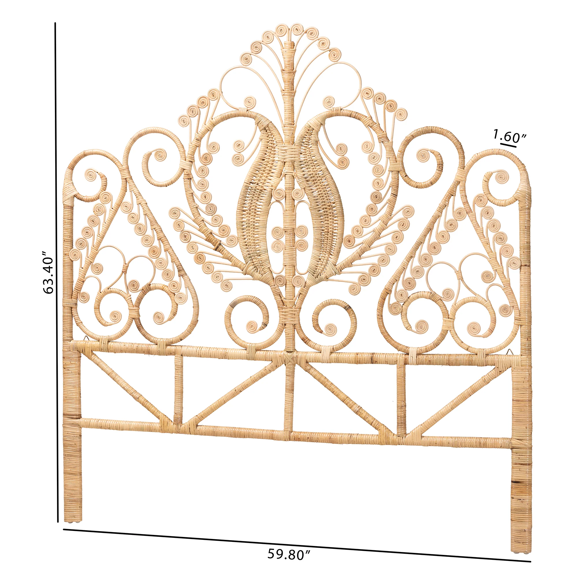 Baxton Studio bali & pari Caelinus Modern Bohemian Natural Brown Rattan Queen Size Standalone Headboard - Image 2