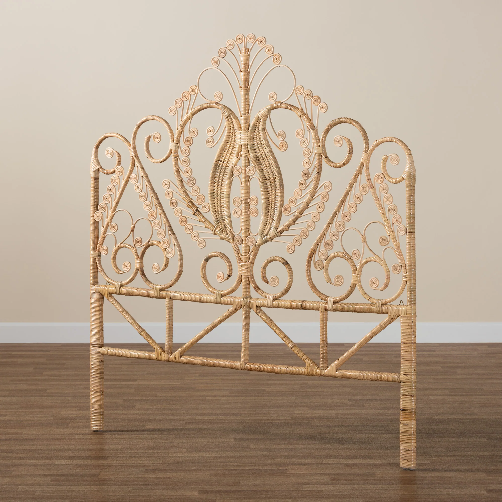 Baxton Studio bali & pari Caelinus Modern Bohemian Natural Brown Rattan Queen Size Standalone Headboard - Image 8
