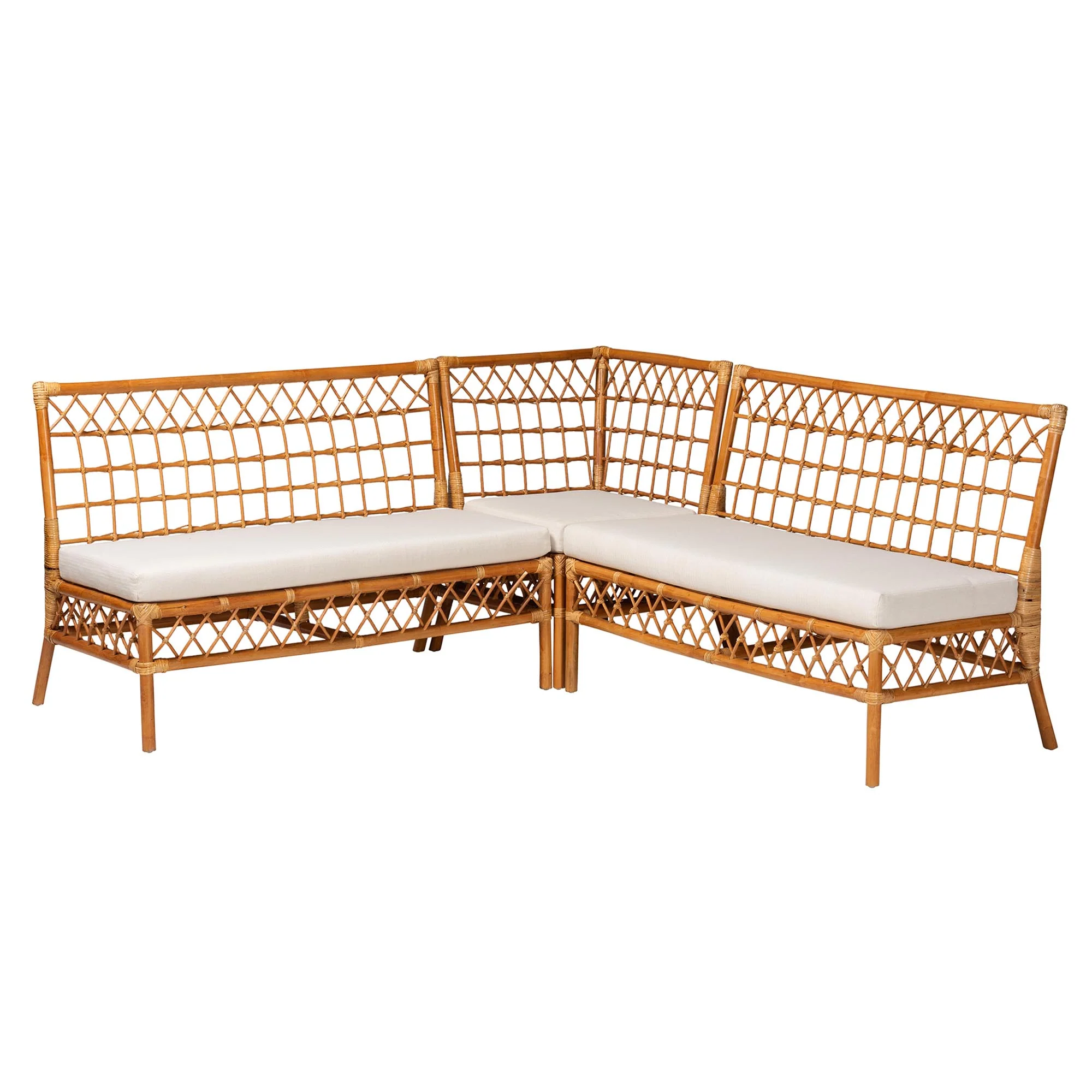 Baxton Studio bali & pari Capella Modern Bohemian Honey Rattan 3-Piece Dining Nook Banquette Set - Image 2