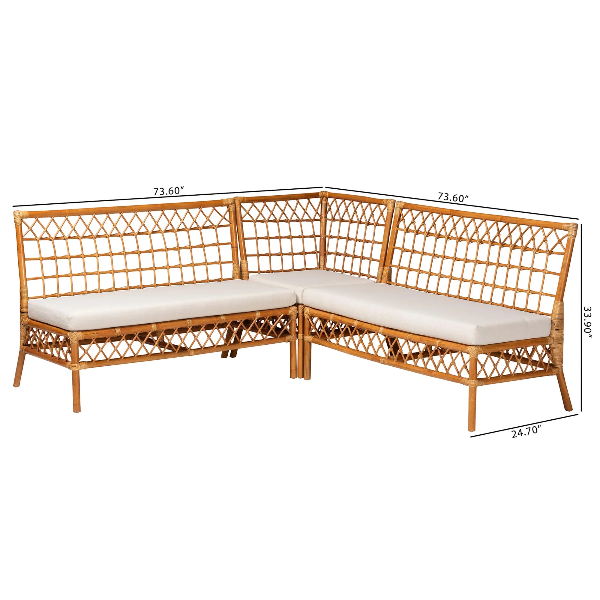 Baxton Studio bali & pari Capella Modern Bohemian Honey Rattan 3-Piece Dining Nook Banquette Set - Image 8