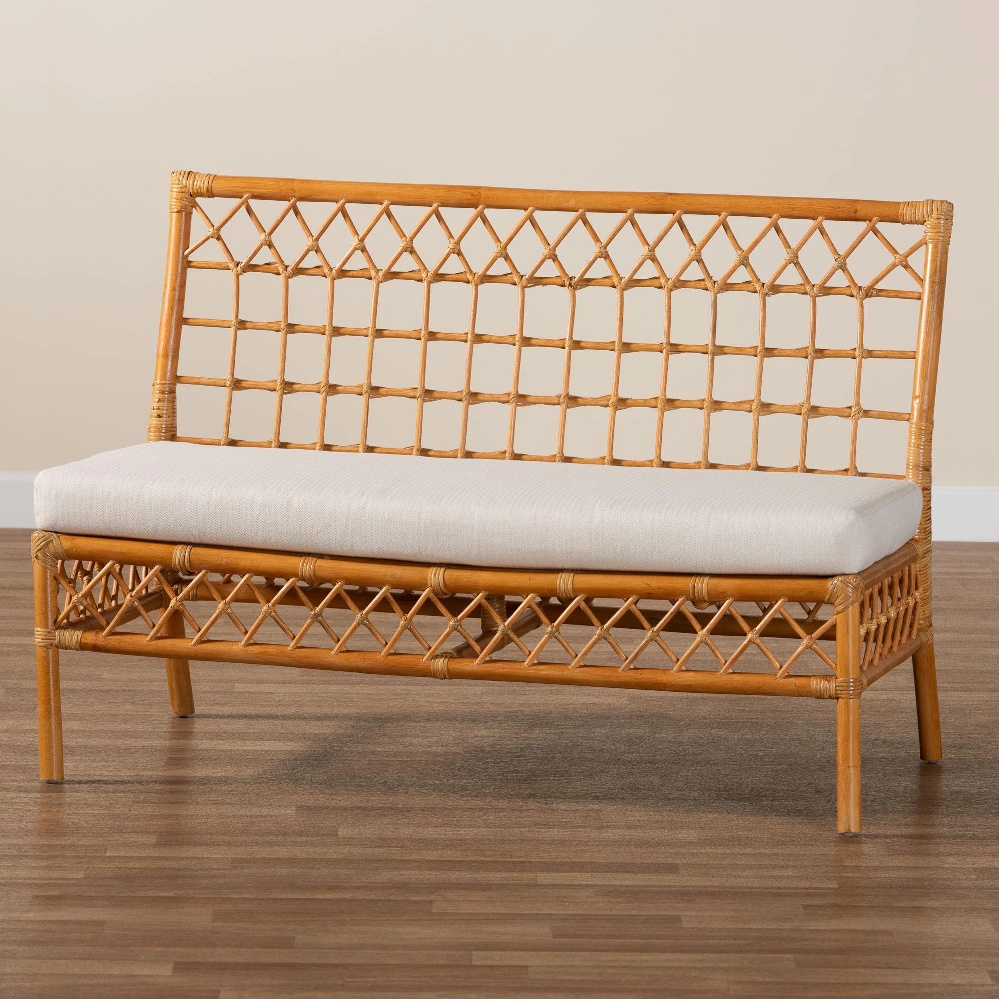 Baxton Studio bali & pari Capella Modern Bohemian Honey Rattan Dining Bench - Image 9