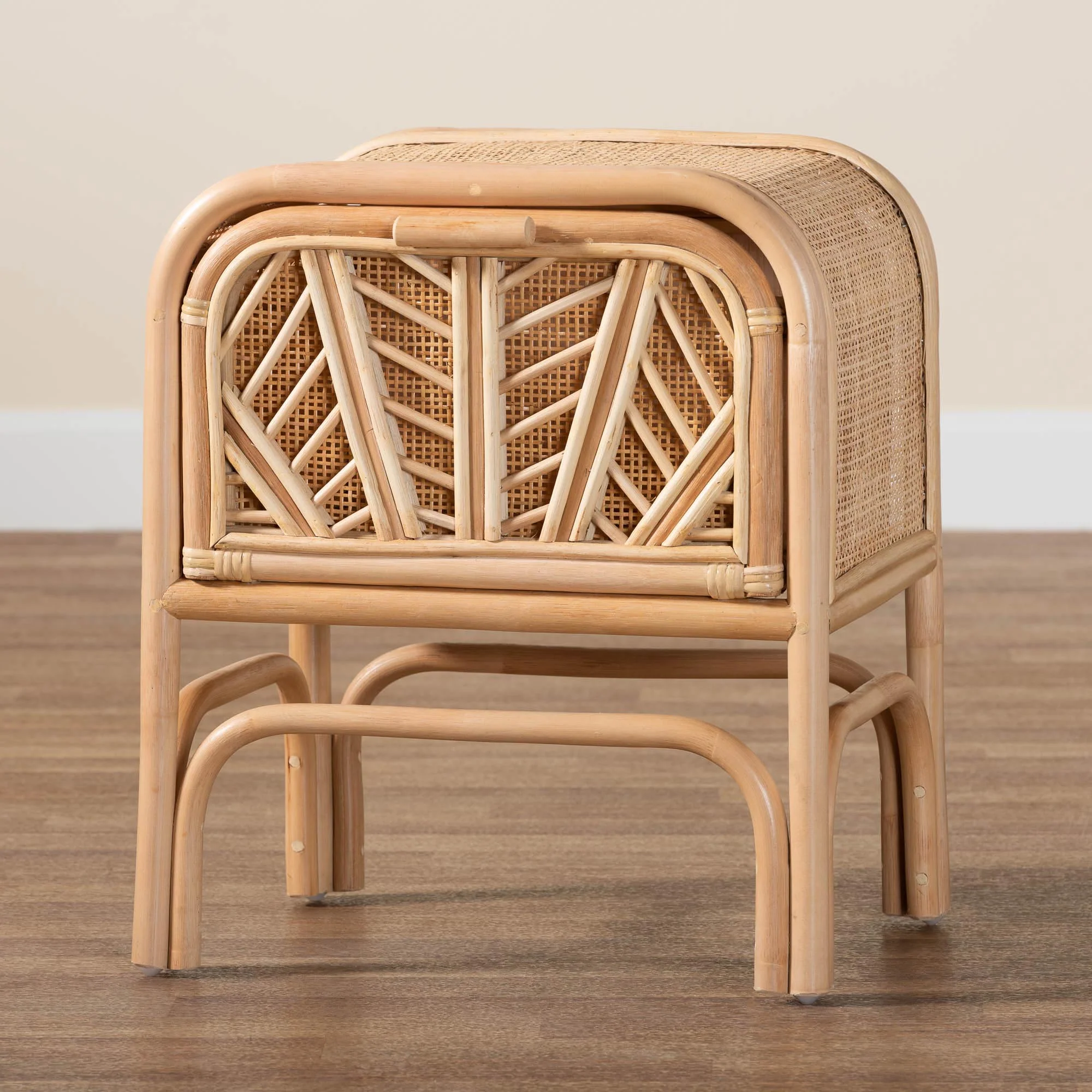 Baxton Studio bali & pari Carabella Bohemian Natural Rattan 1-Drawer Nightstand - Image 2