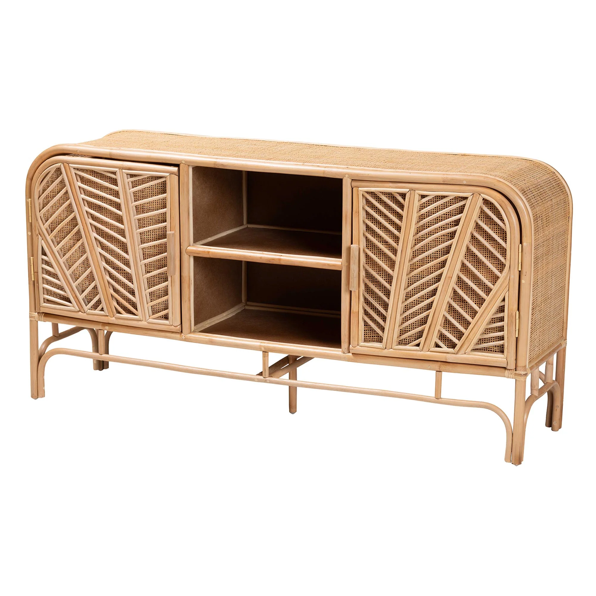Baxton Studio bali & pari Carabella Bohemian Natural Rattan 2-Door Storage Cabinet - Image 2