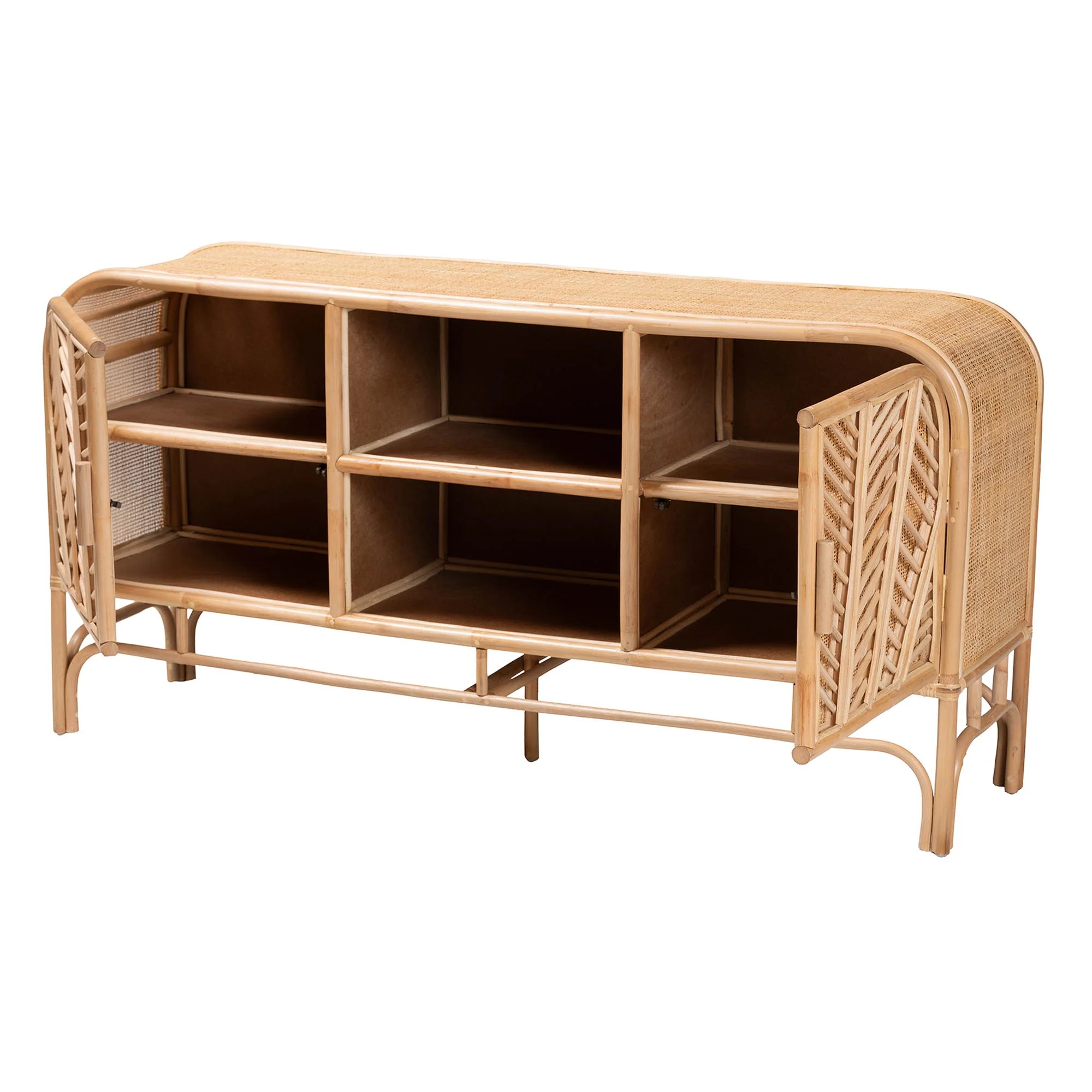Baxton Studio bali & pari Carabella Bohemian Natural Rattan 2-Door Storage Cabinet - Image 3