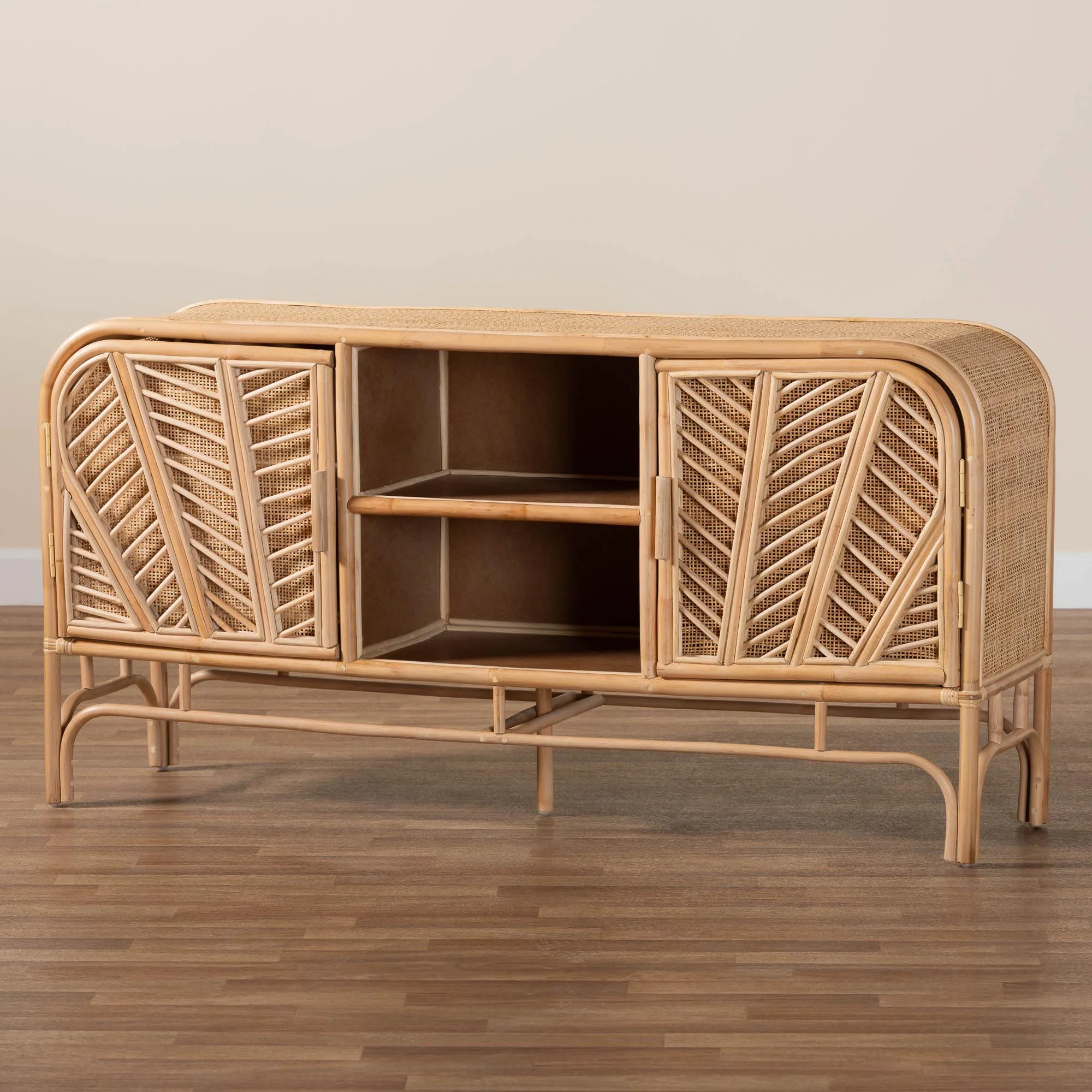 Baxton Studio bali & pari Carabella Bohemian Natural Rattan 2-Door Storage Cabinet - Image 9