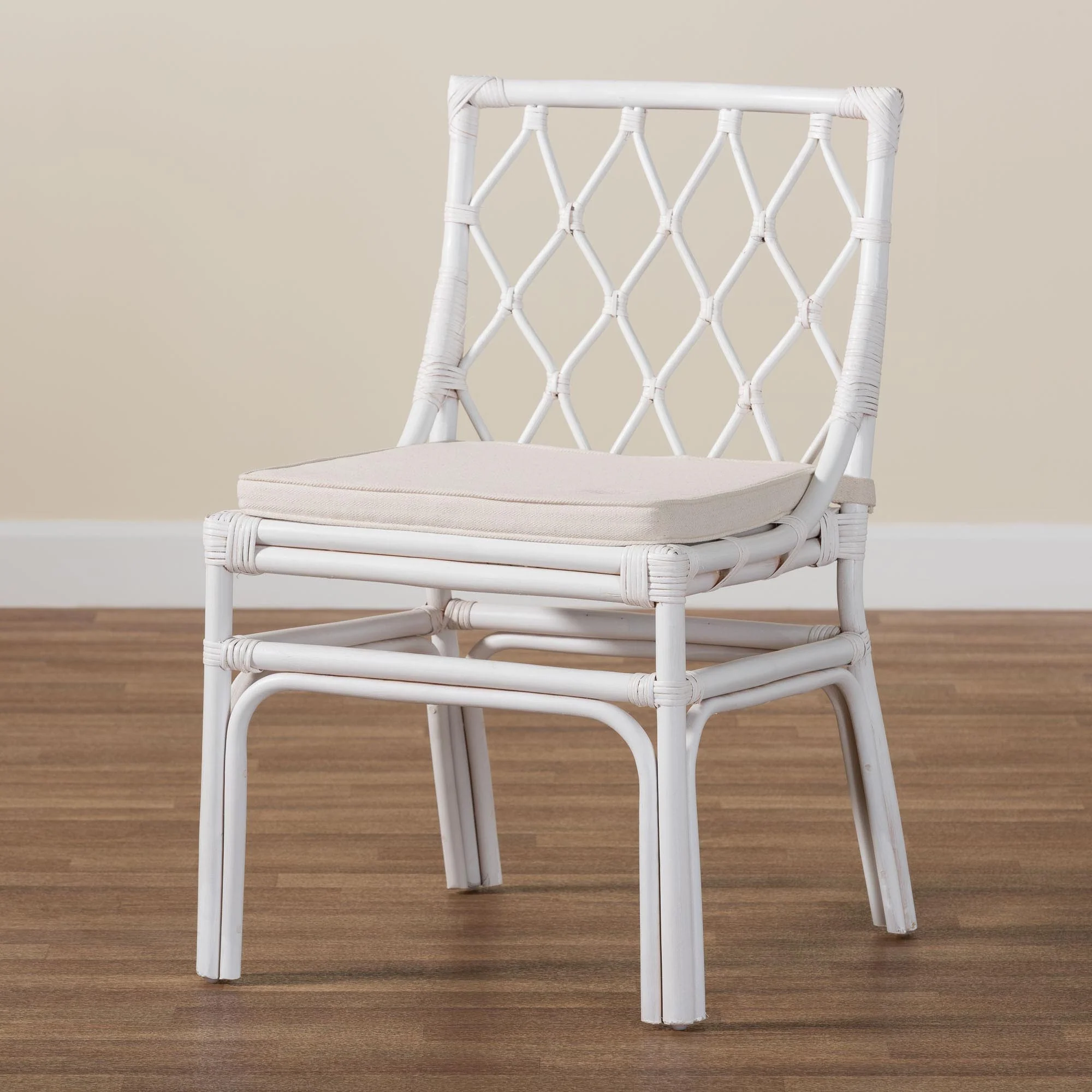 Baxton Studio bali & pari Carwyn Bohemian White Rattan Dining Chair - Image 2