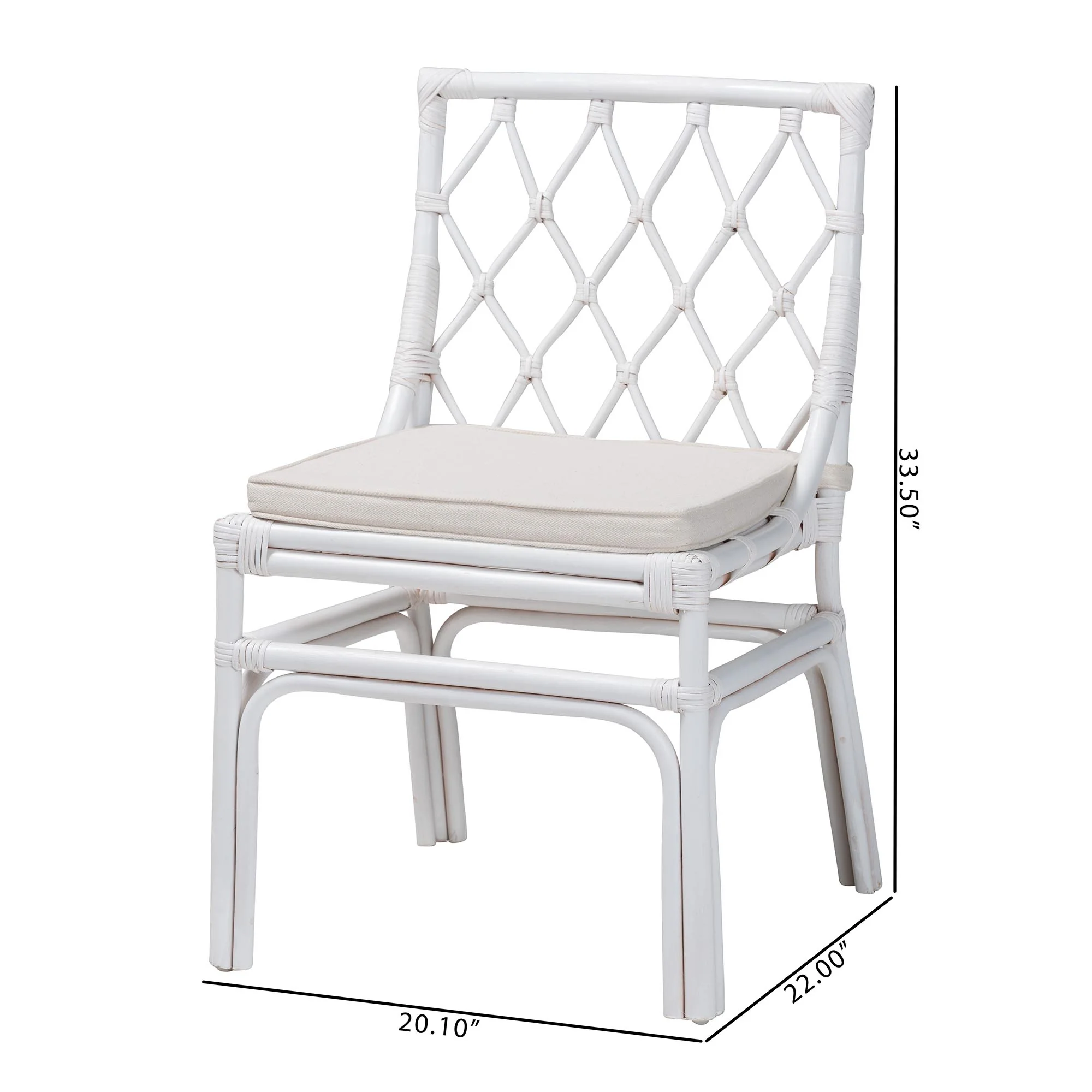 Baxton Studio bali & pari Carwyn Bohemian White Rattan Dining Chair - Image 3