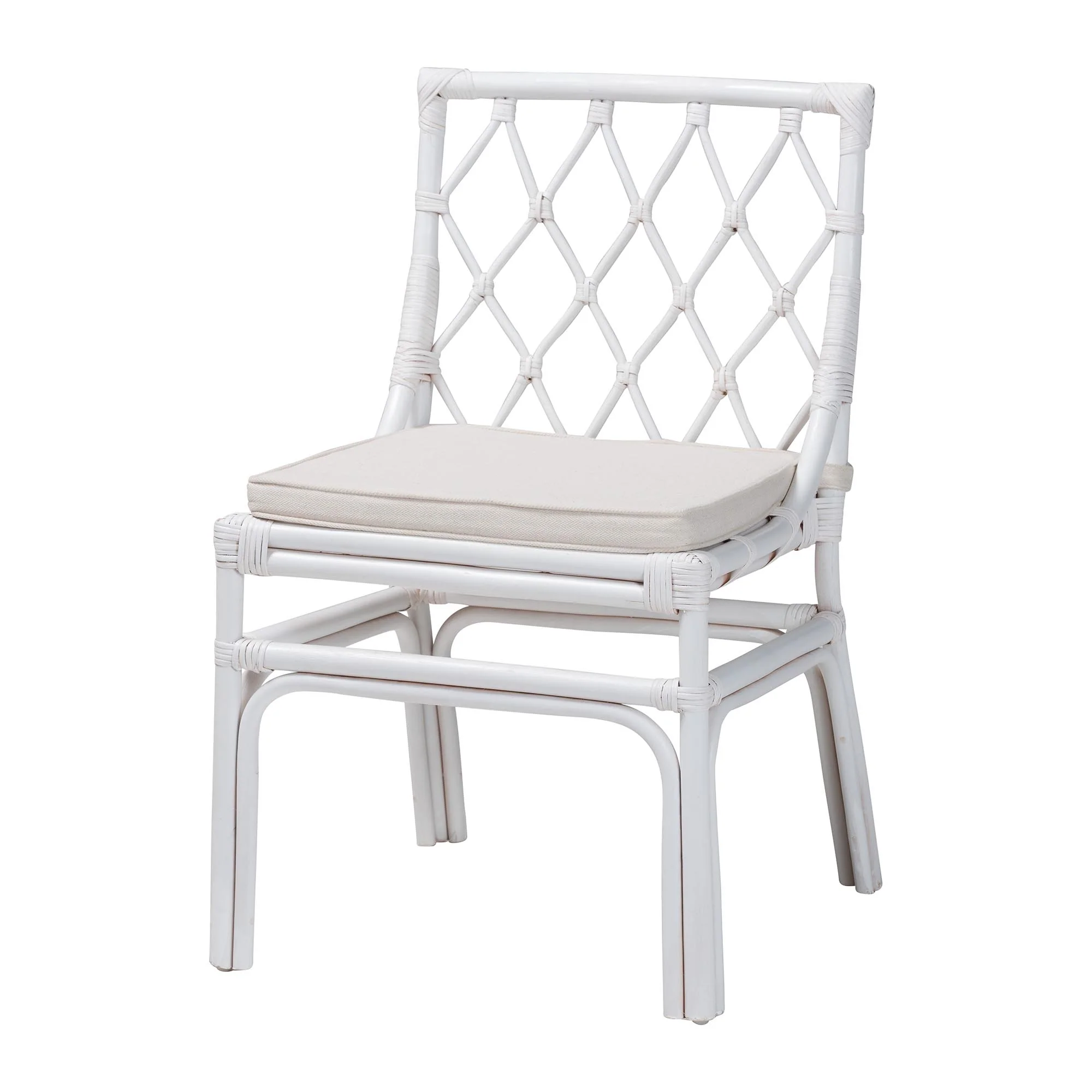 Baxton Studio bali & pari Carwyn Bohemian White Rattan Dining Chair - Image 4