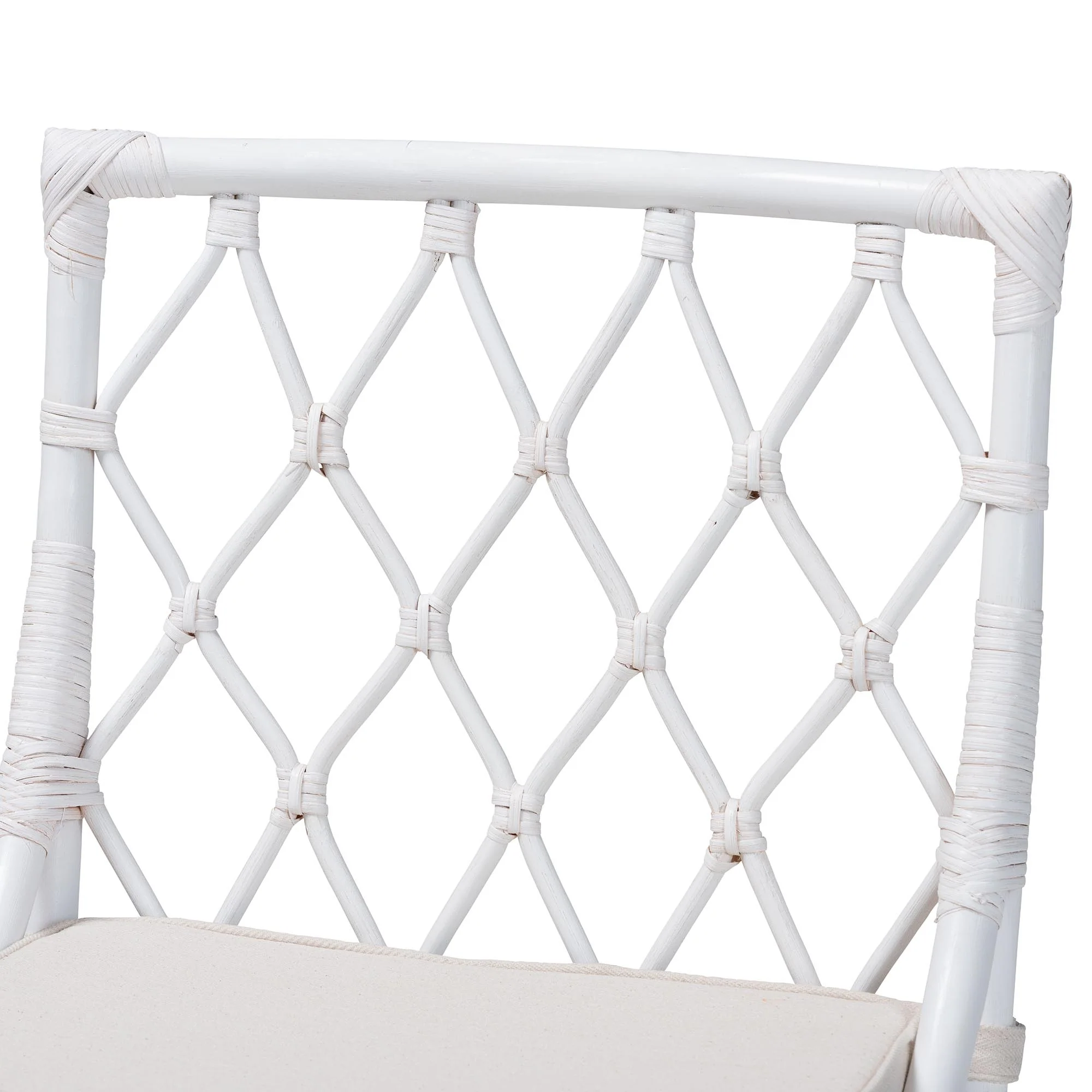 Baxton Studio bali & pari Carwyn Bohemian White Rattan Dining Chair - Image 8