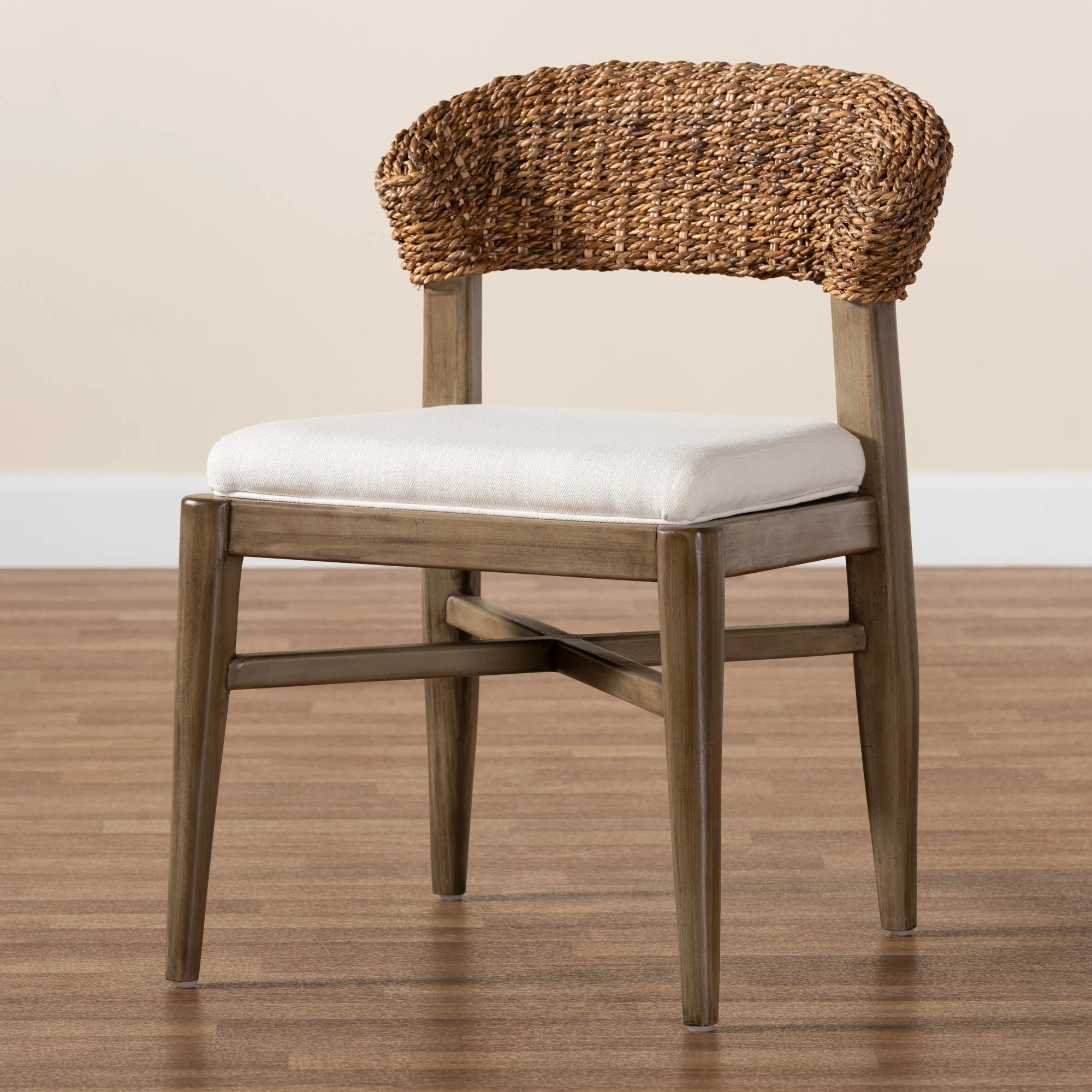 Baxton Studio bali & pari Chloe Modern Bohemian Walnut Brown Finished Mahogany Wood and Natural Rattan Dining Chair - Image 9