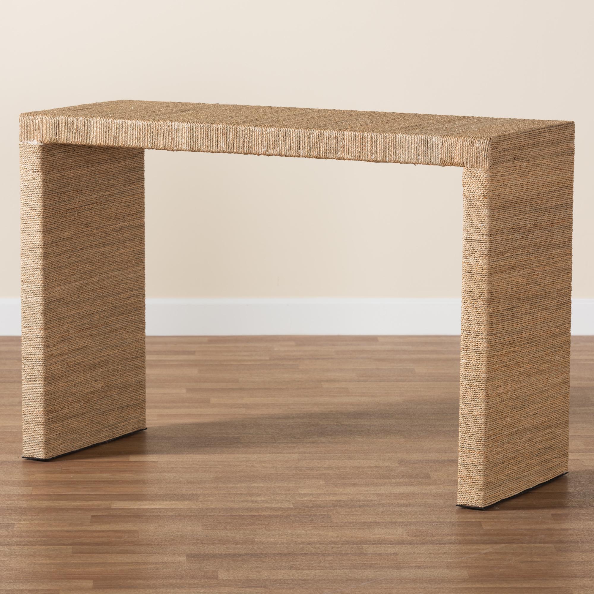 Baxton Studio bali & pari Colandra Modern Bohemian Natural Brown Seagrass and Wood Console Table - Image 7
