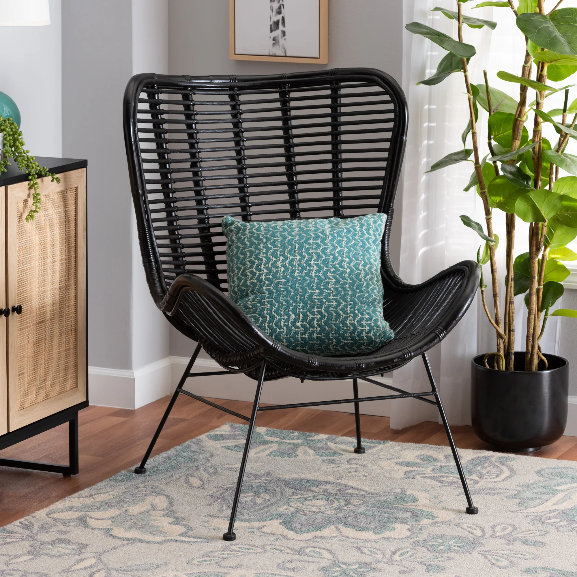 Baxton Studio bali & pari Colorado Modern Bohemian Natural Brown Rattan and Black Metal Accent Chair - Image 11
