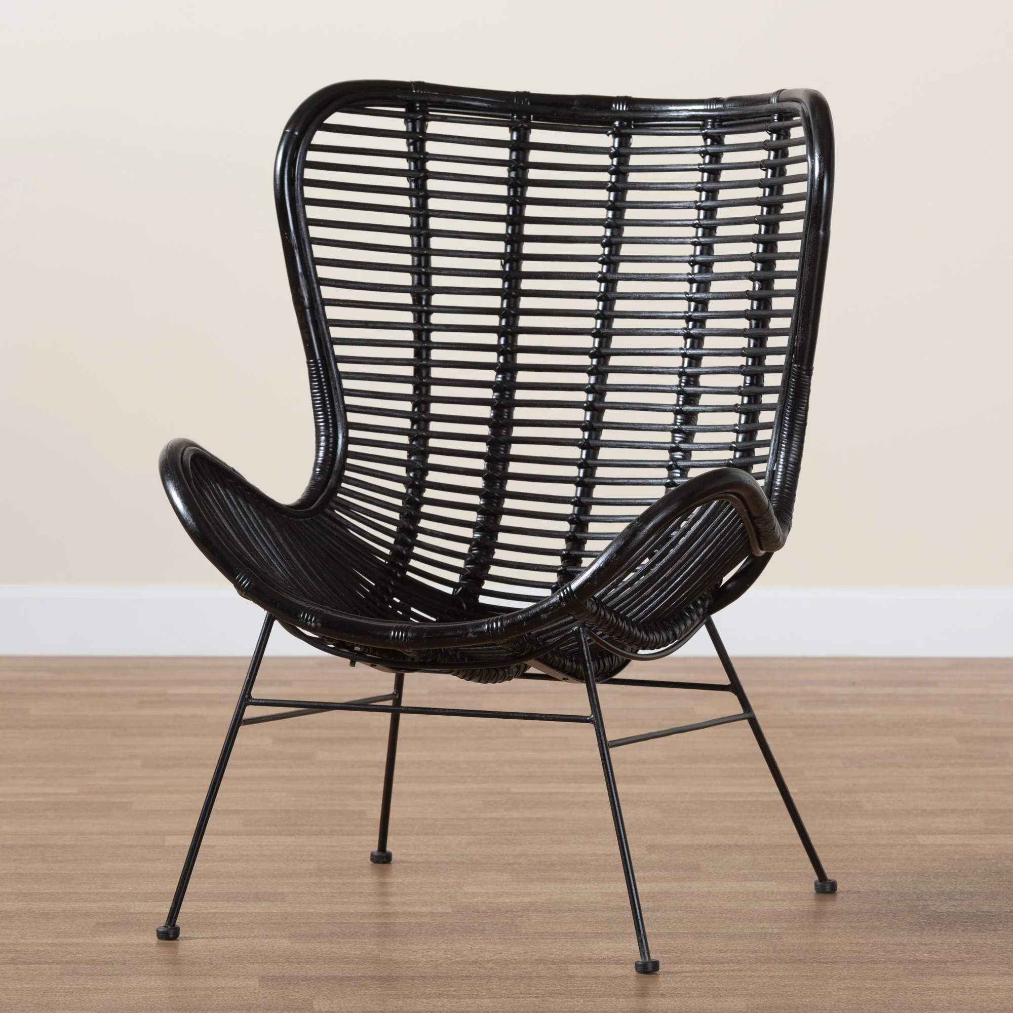 Baxton Studio bali & pari Colorado Modern Bohemian Natural Brown Rattan and Black Metal Accent Chair - Image 19