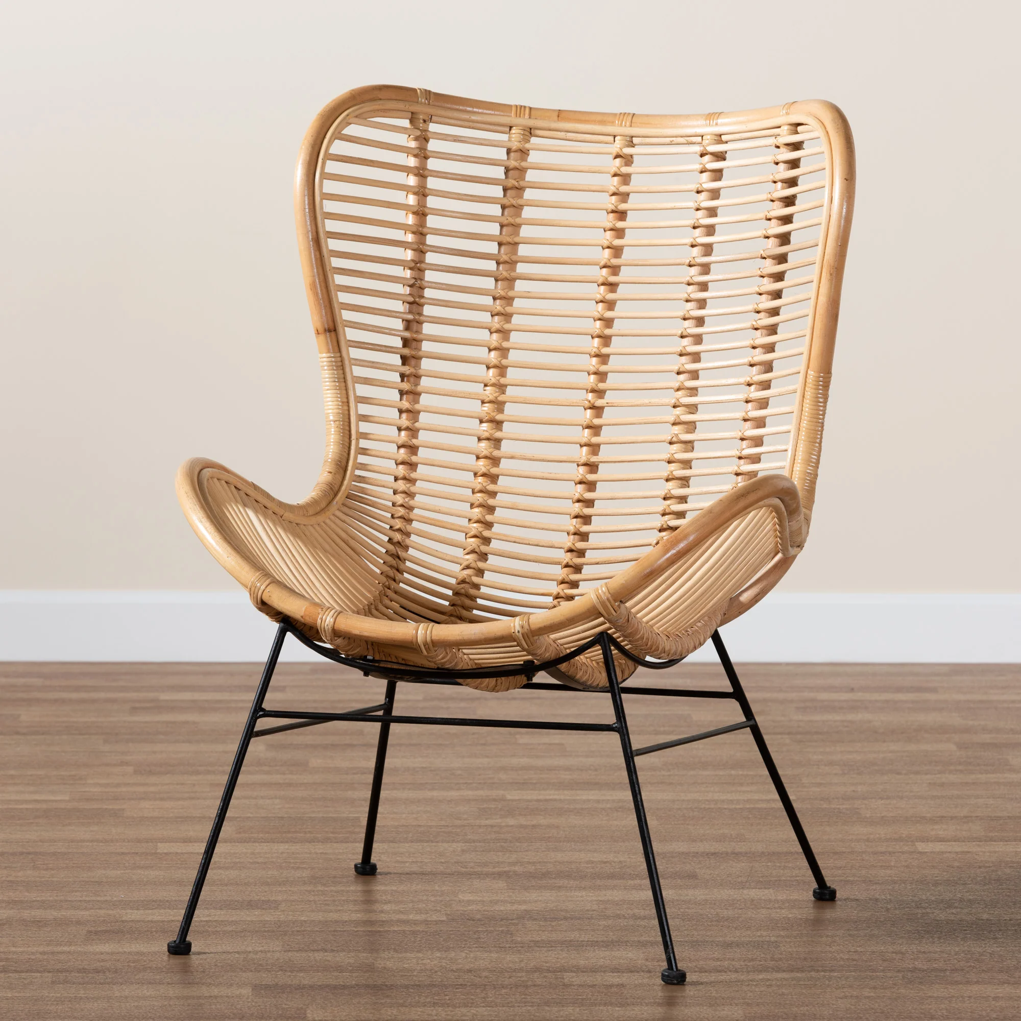 Baxton Studio bali & pari Colorado Modern Bohemian Natural Brown Rattan and Black Metal Accent Chair - Image 9