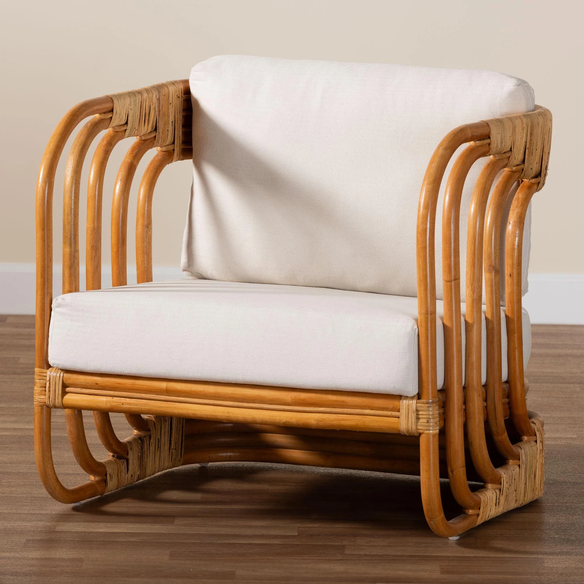 Baxton Studio bali & pari Corsa Modern Bohemian Natural Rattan Arm Chair - Image 9