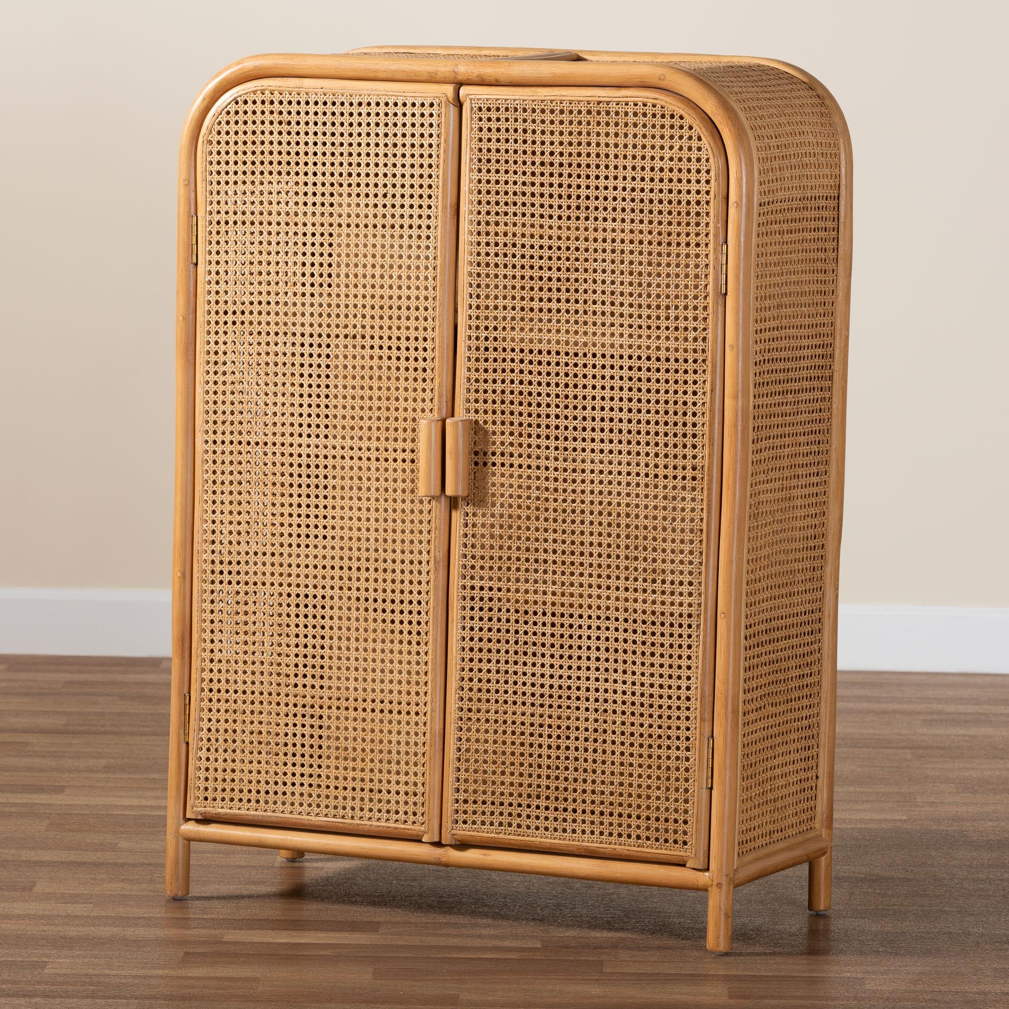 Baxton Studio bali & pari Curacao Modern Bohemian Light Honey Rattan 2-Door Storage Cabinet - Image 2