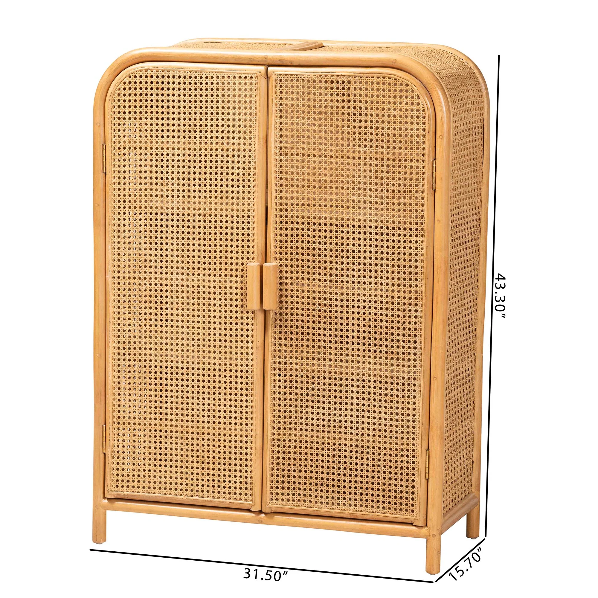 Baxton Studio bali & pari Curacao Modern Bohemian Light Honey Rattan 2-Door Storage Cabinet - Image 3