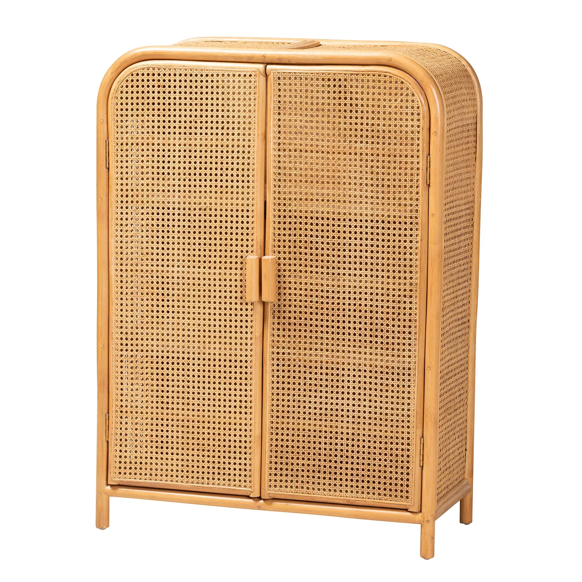 Baxton Studio bali & pari Curacao Modern Bohemian Light Honey Rattan 2-Door Storage Cabinet - Image 4