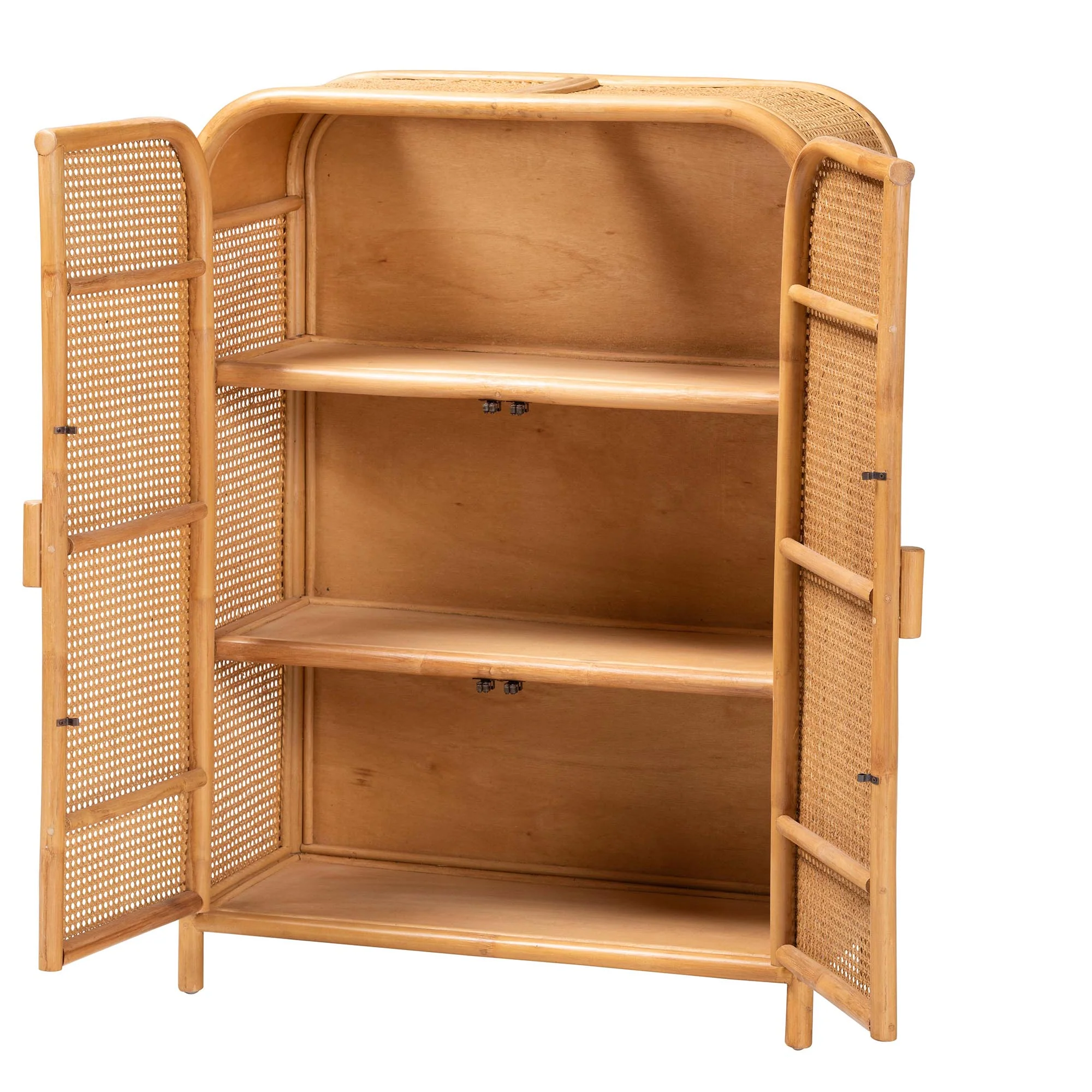 Baxton Studio bali & pari Curacao Modern Bohemian Light Honey Rattan 2-Door Storage Cabinet - Image 5
