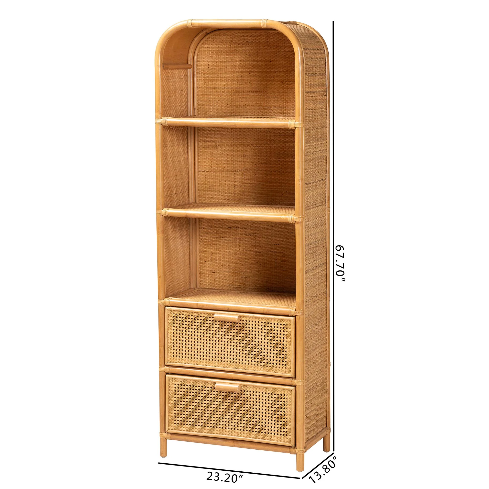 Baxton Studio bali & pari Curacao Modern Bohemian Light Honey Rattan 2-Drawer Bookcase - Image 3