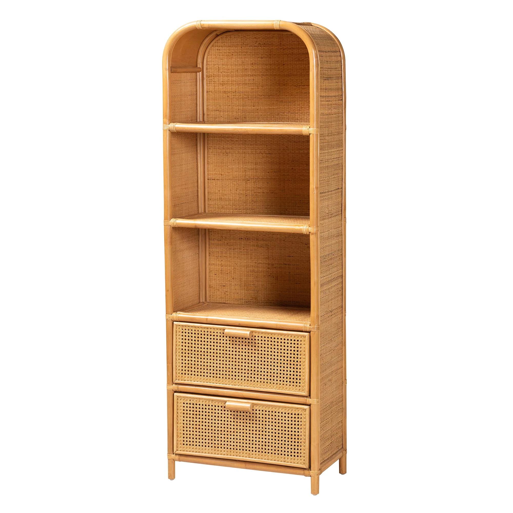 Baxton Studio bali & pari Curacao Modern Bohemian Light Honey Rattan 2-Drawer Bookcase - Image 4
