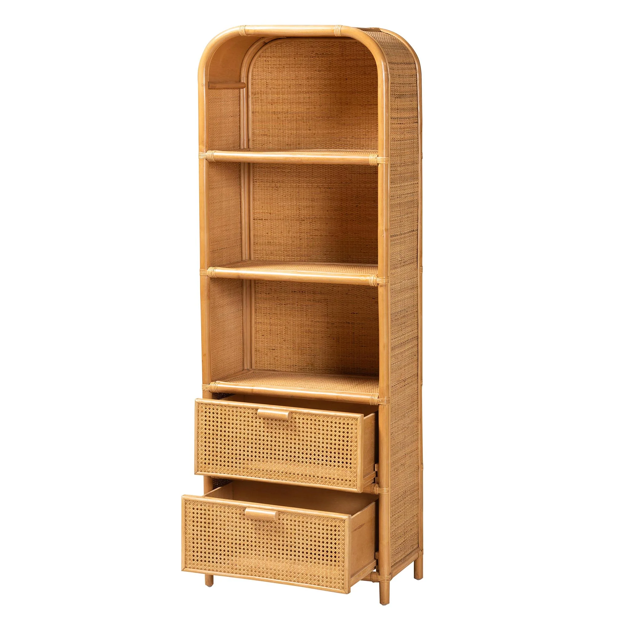 Baxton Studio bali & pari Curacao Modern Bohemian Light Honey Rattan 2-Drawer Bookcase - Image 5