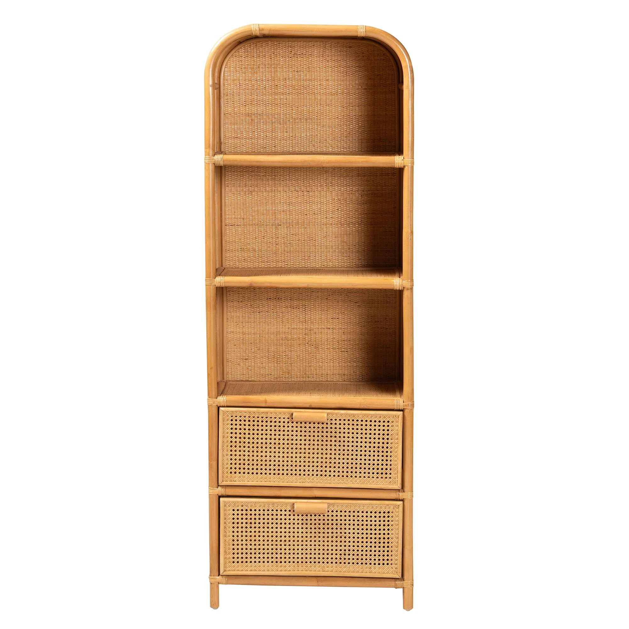 Baxton Studio bali & pari Curacao Modern Bohemian Light Honey Rattan 2-Drawer Bookcase - Image 6